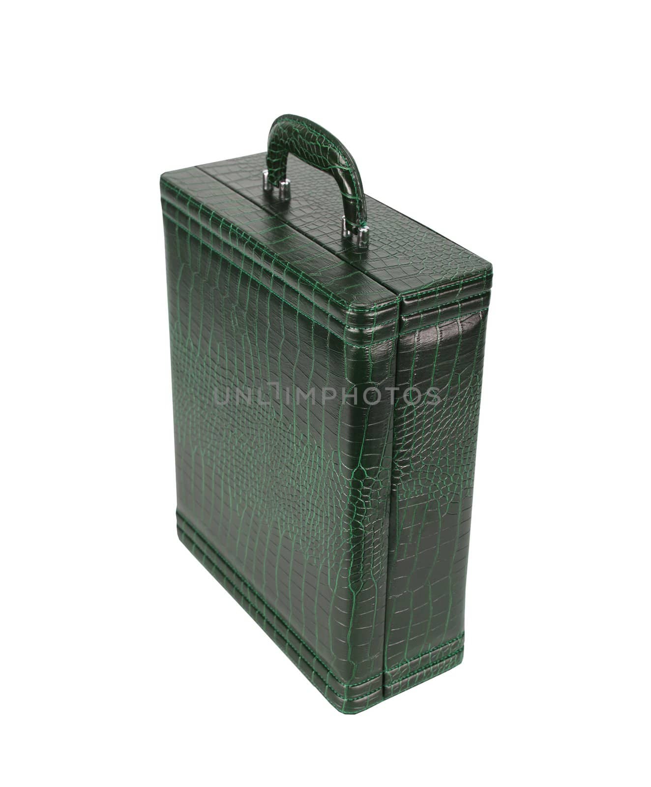 old green briefcase isolated on white