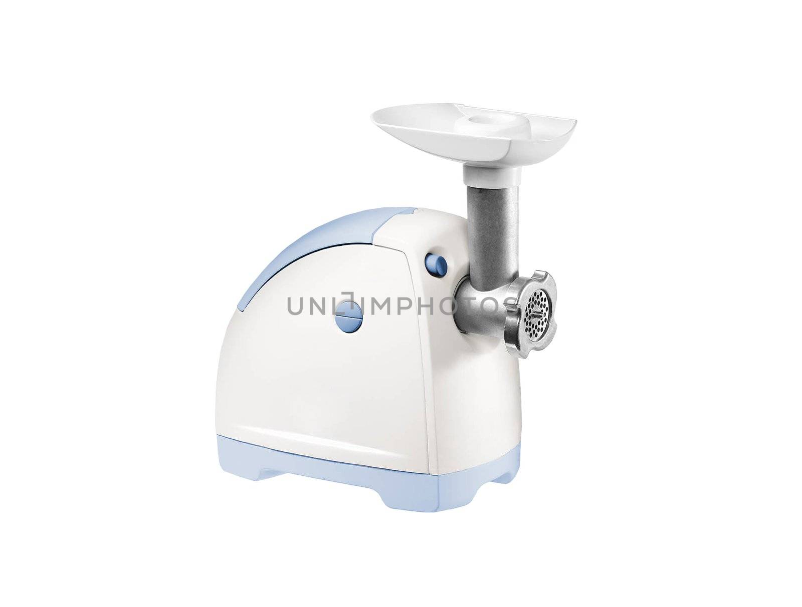 Force-meat and meat grinder. Isolated over white