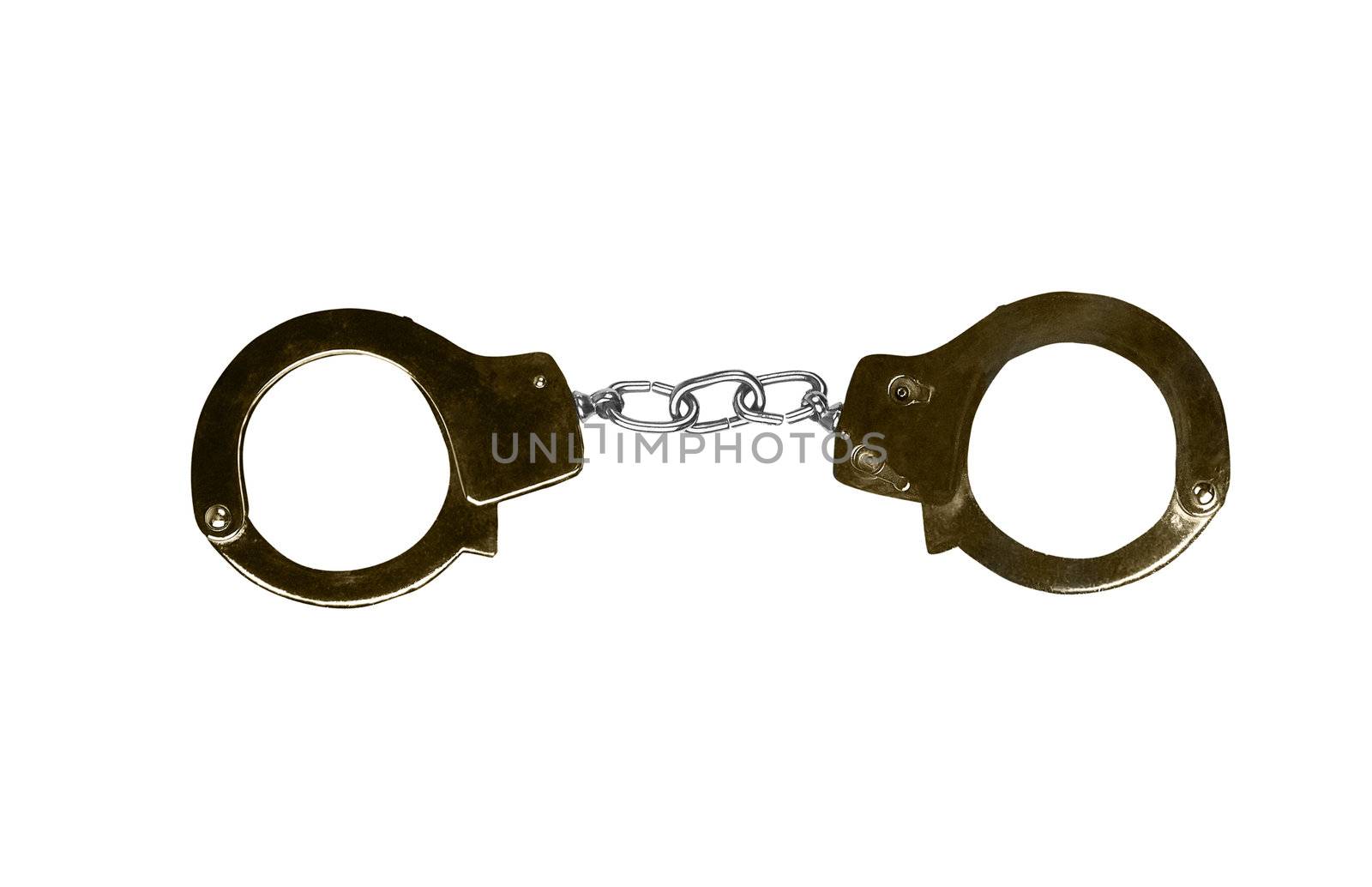 Metal handcuffs isolated on the white background.