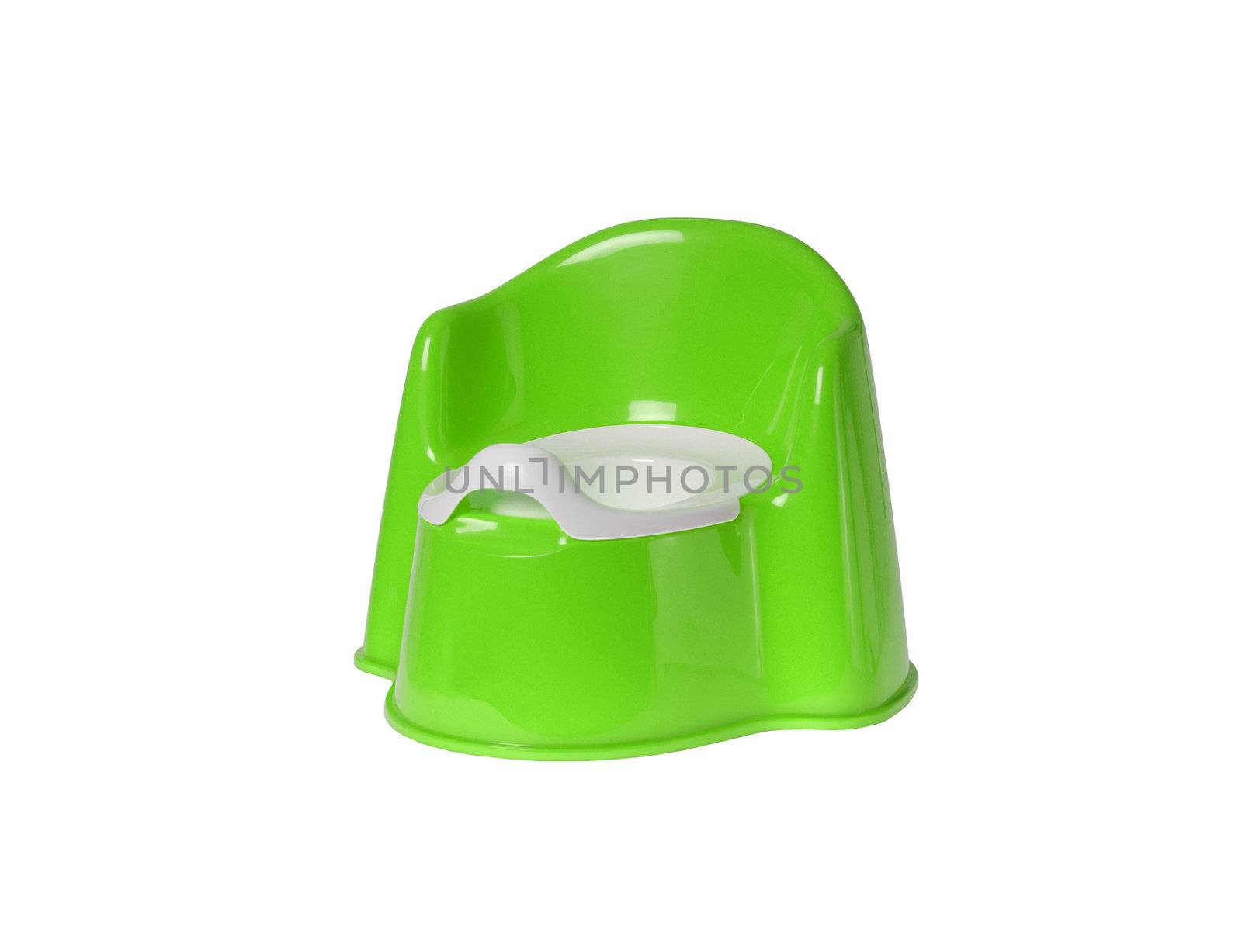 Children's green chamber-pot isolated on white