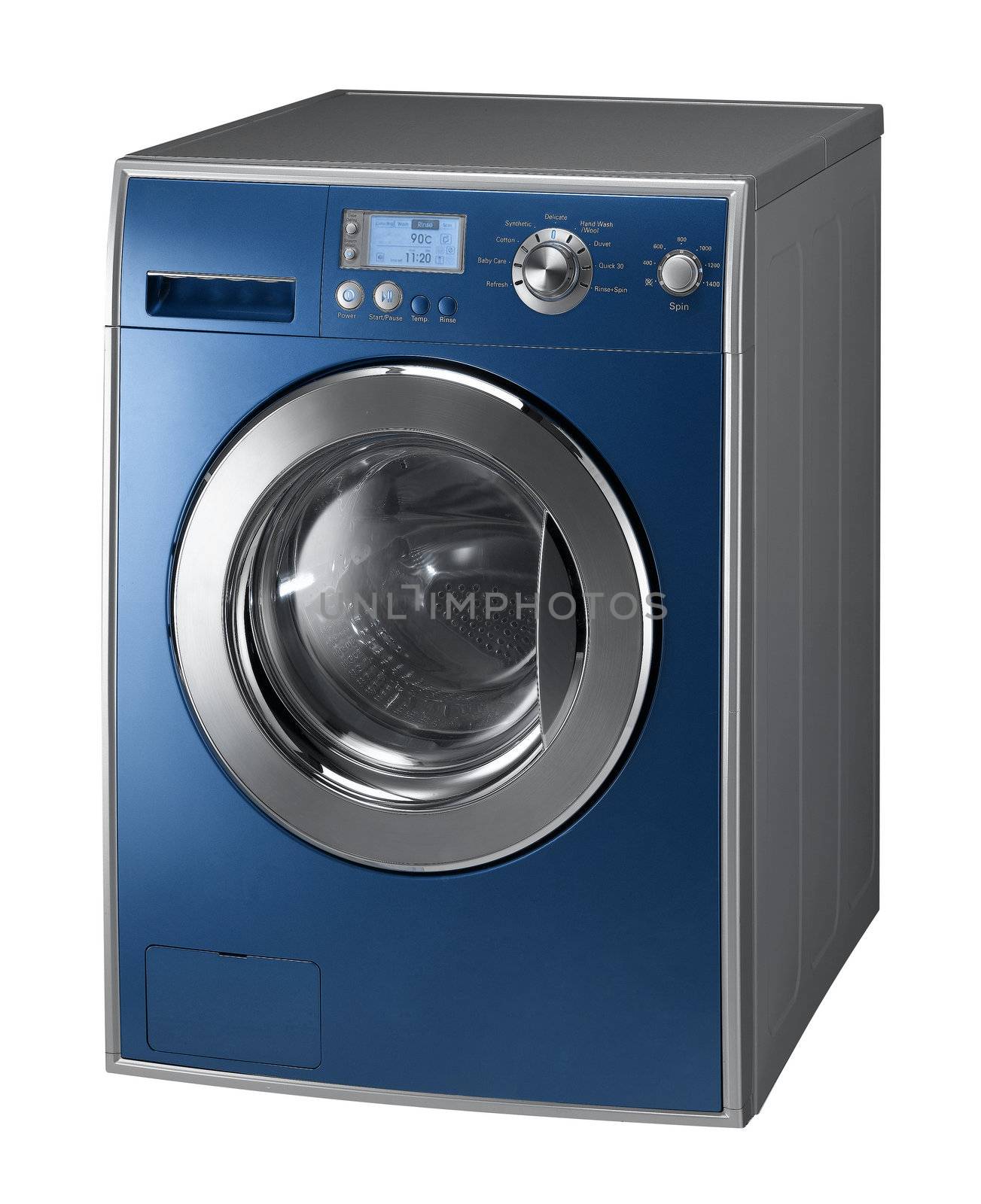 Blue Isolated washing machine on a white background