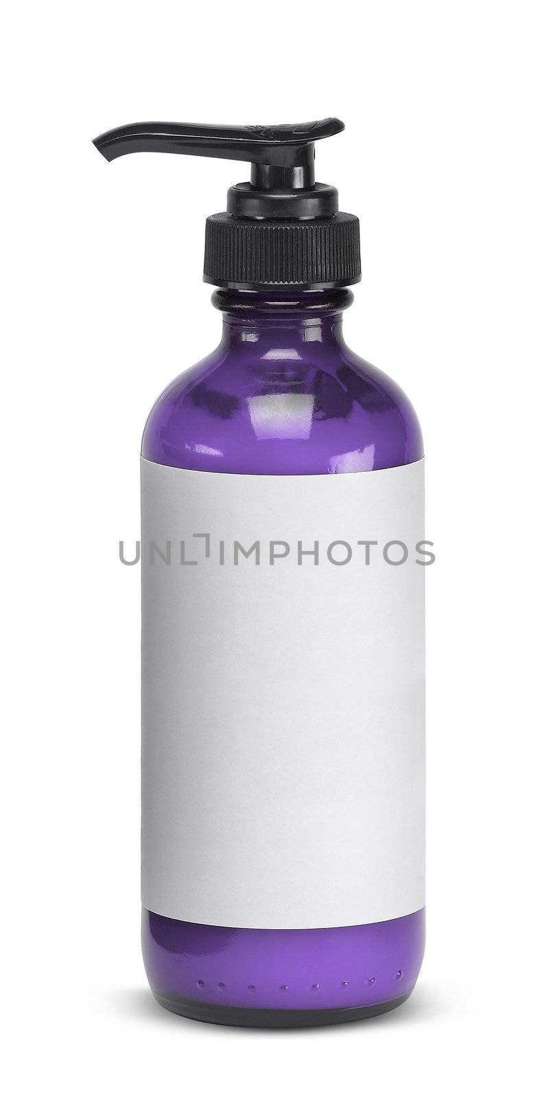 Plastic bottle of skin care product on white background