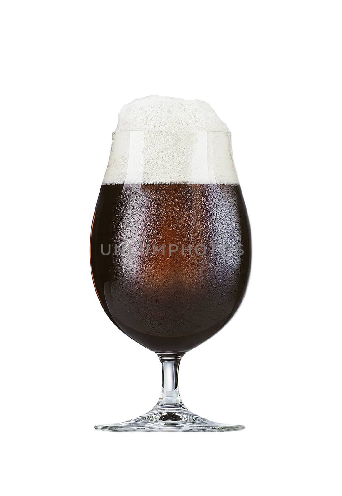 glass of brown beer on white background