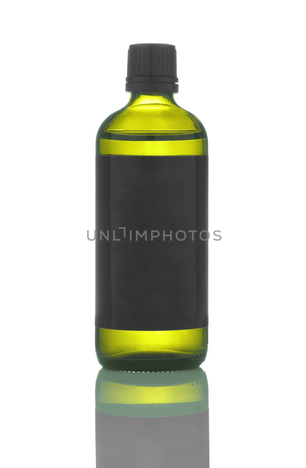 Plastic bottle of skin care product on white background