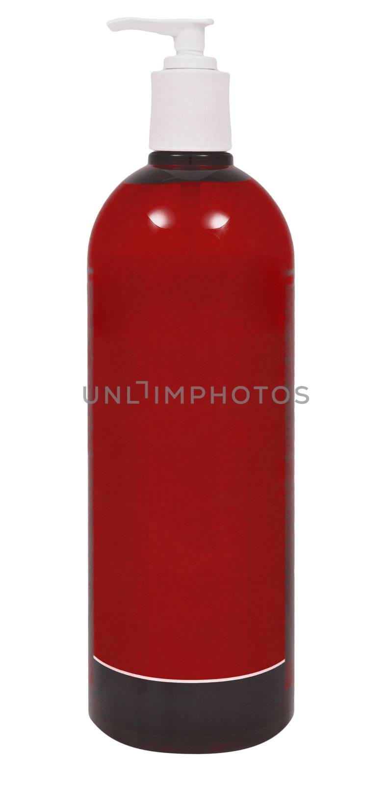 Plastic bottle of skin care product on white background