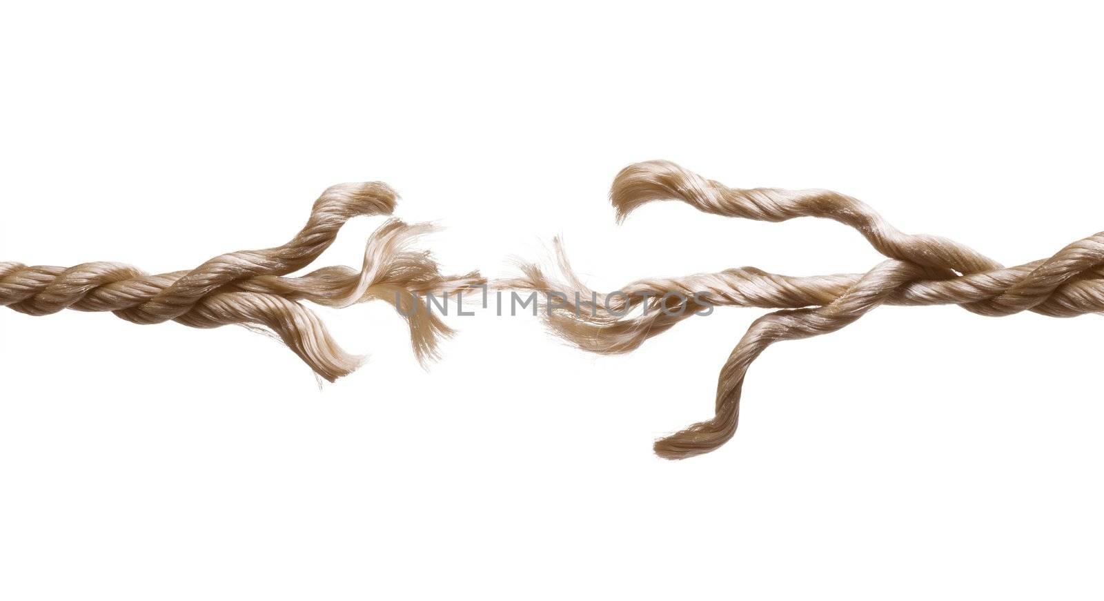 Close up of a breaking rope on white