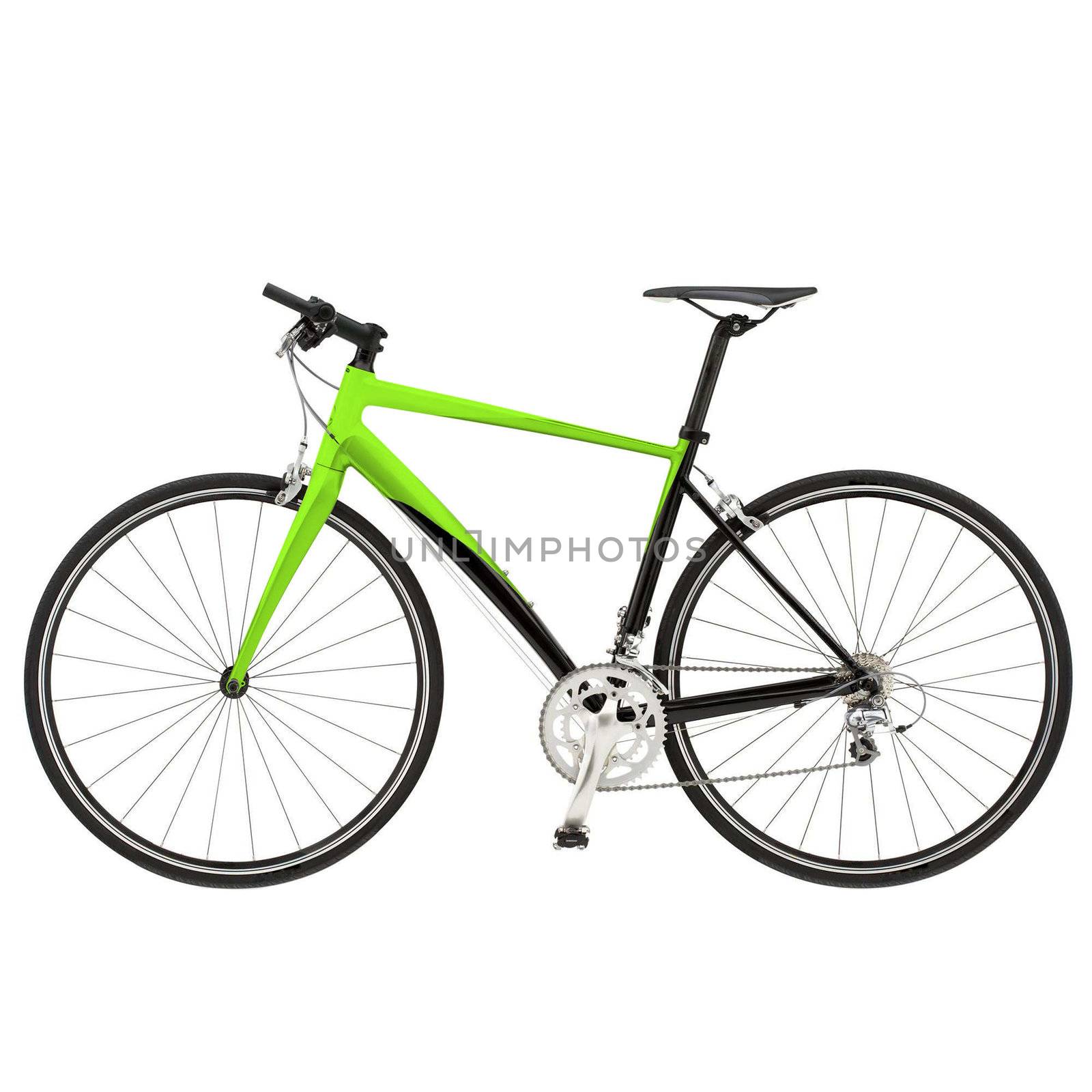Green bike detail isolated on white background