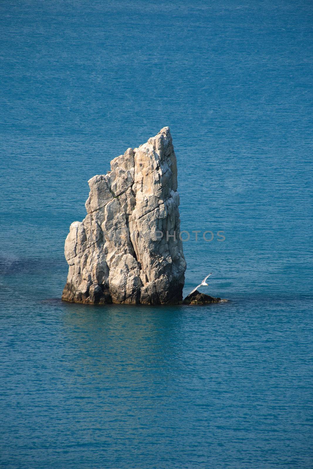 High lonely rock like a sail in a sea