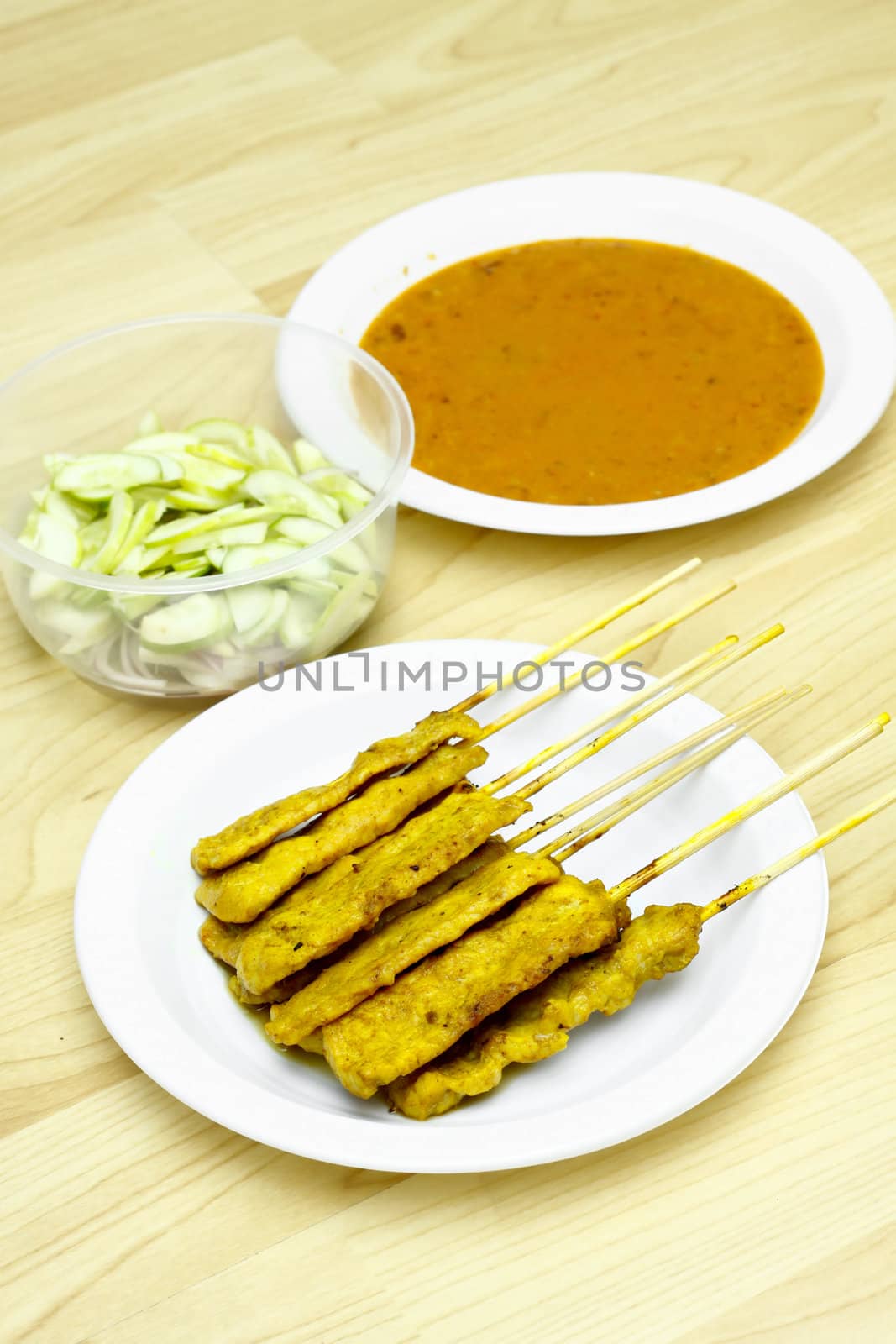 Grilled Pork Satay with Peanut Sauce and Vinegar,Thai food