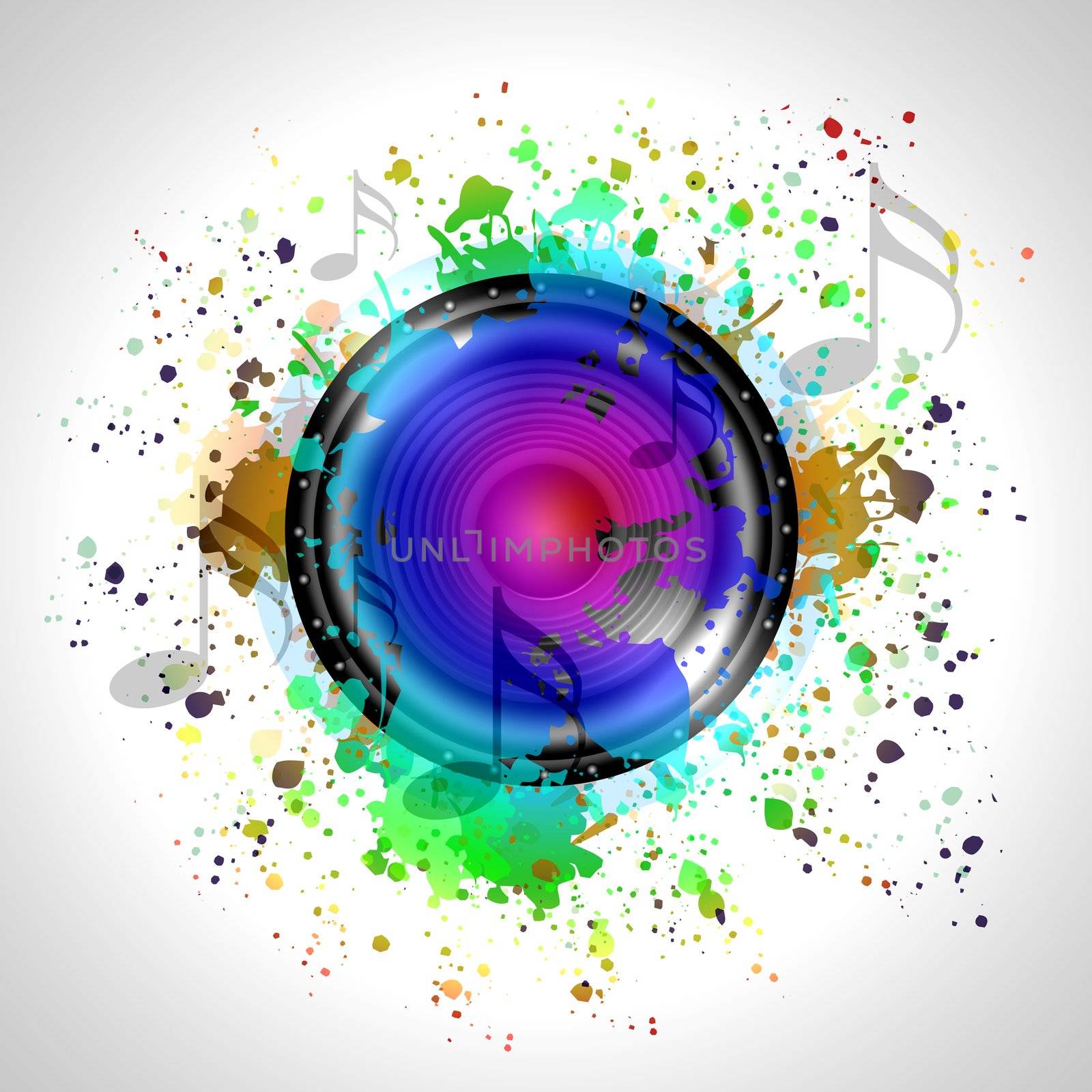 Image of music speaker against colourful background