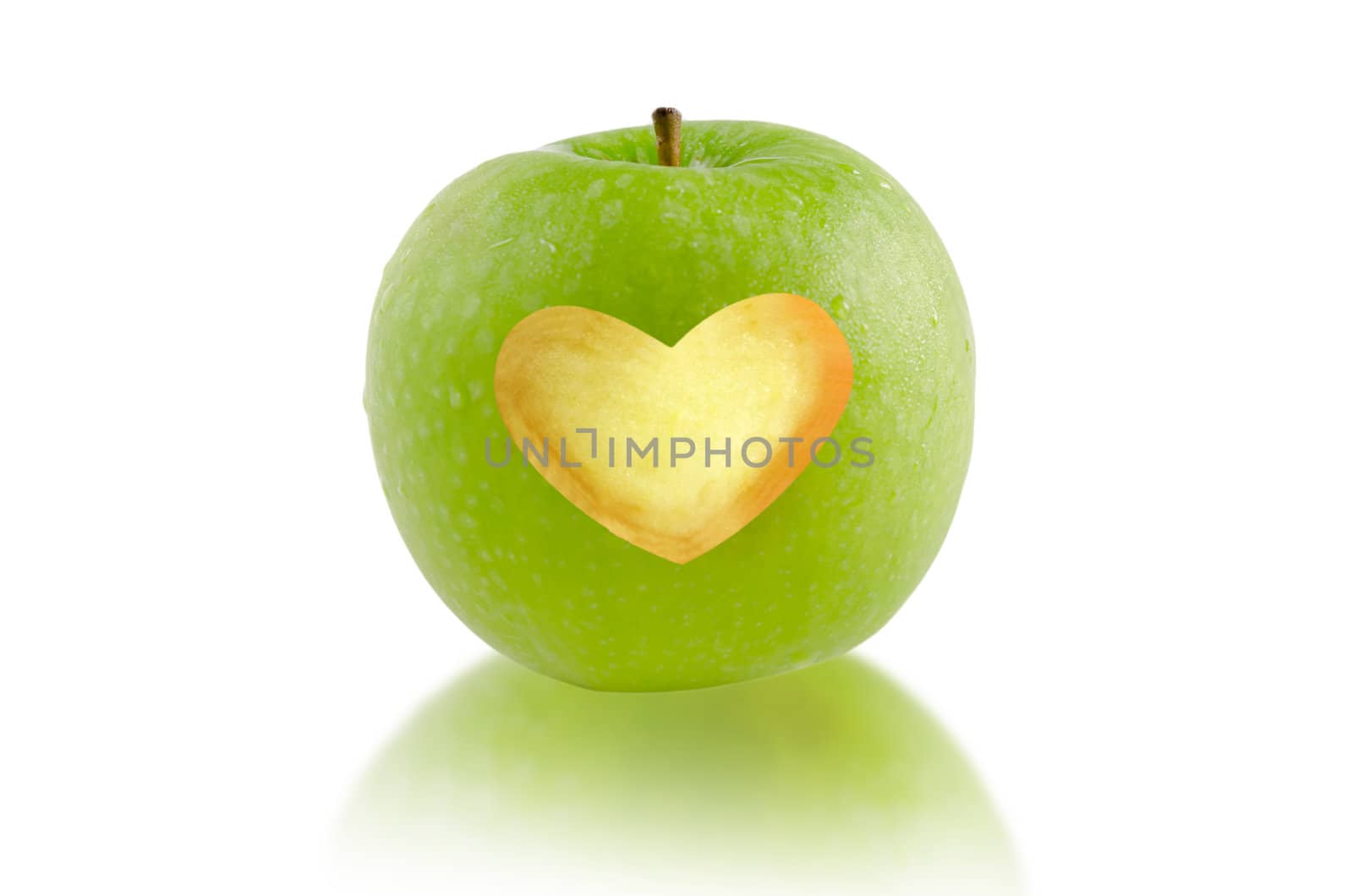 fresh green apple and heart shape cut
