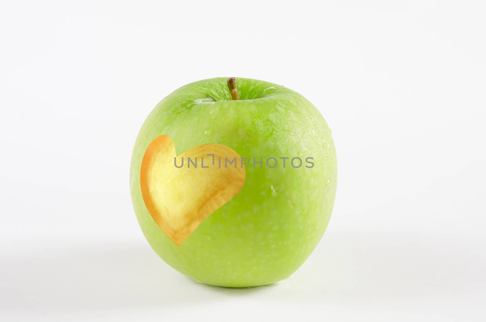 fresh fruits,  green apple with heart shape