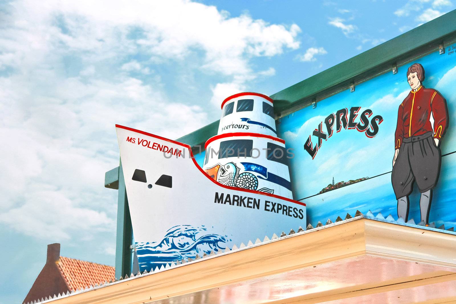 Advertising sign at the port of Volendam. Netherlands