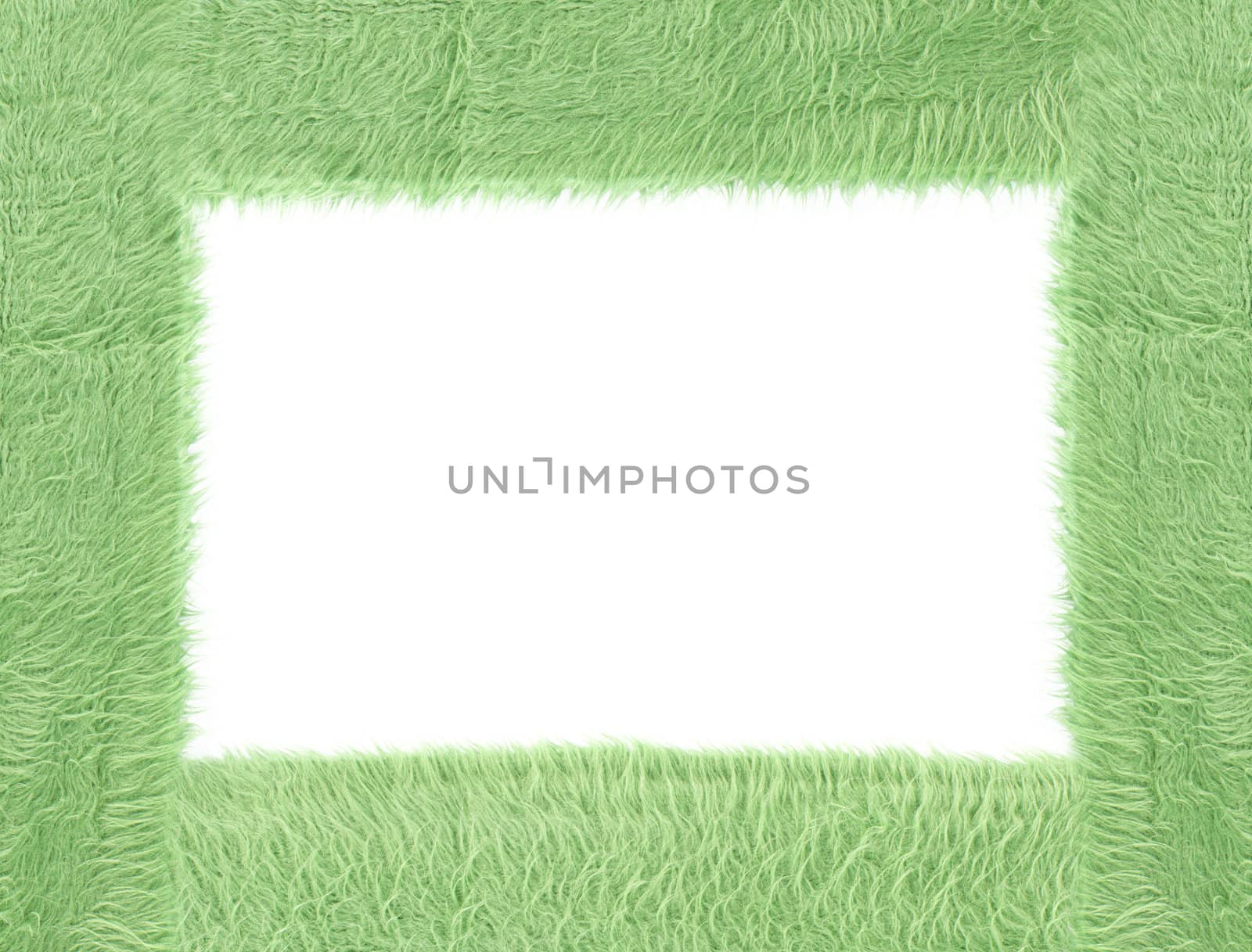 Pattern of green fabric texture frame on white background