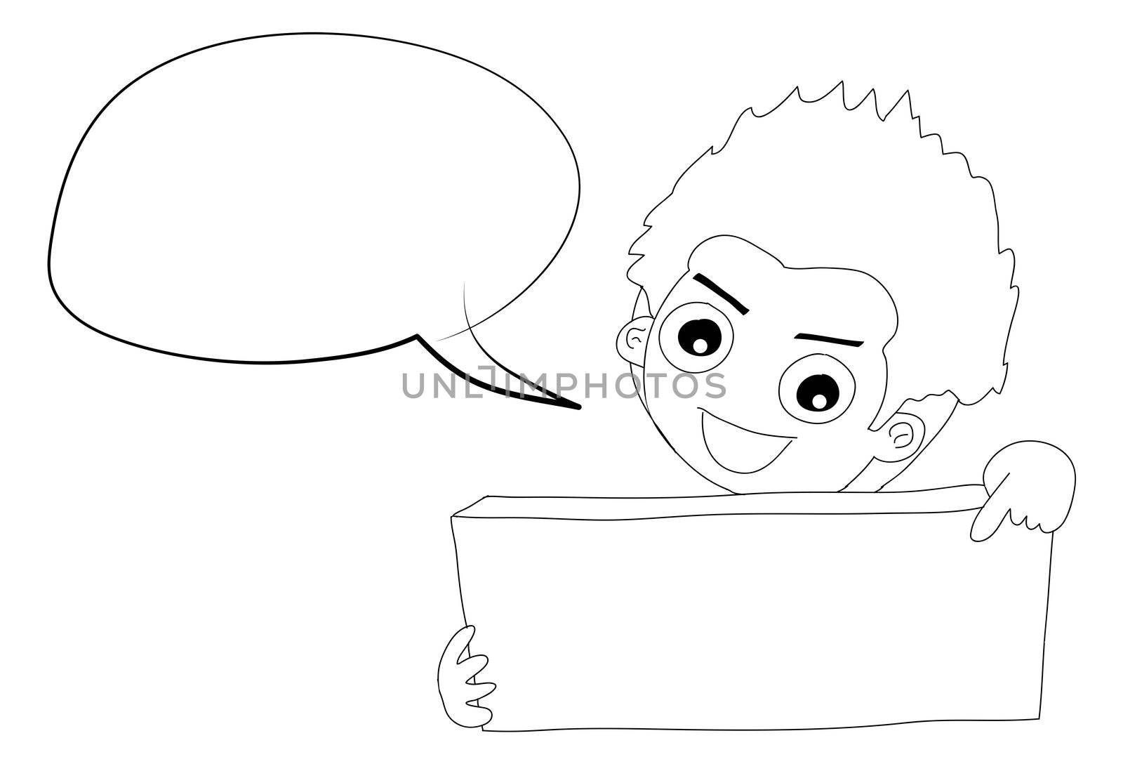 Cartoon boy thinking with white bubble for text