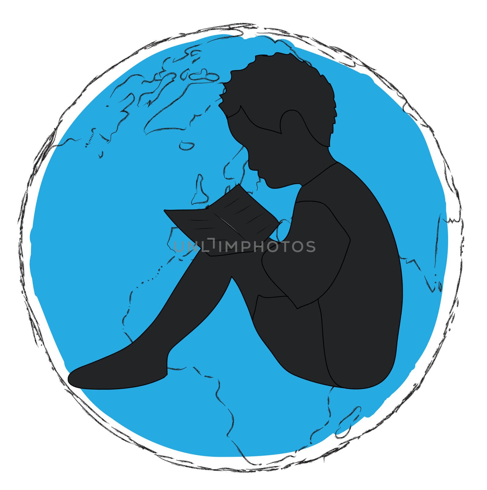 Learning,silhouette Boy reading book in the globe by rufous
