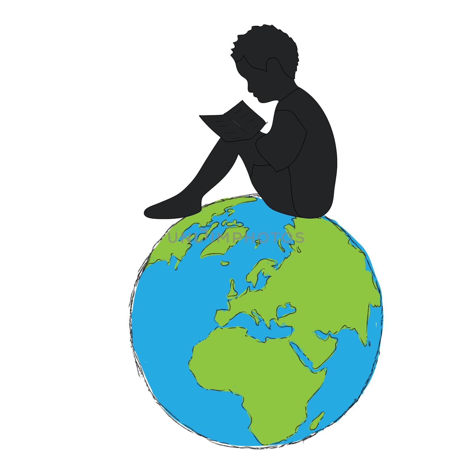 Learning,silhouette Boy reading book in the globe