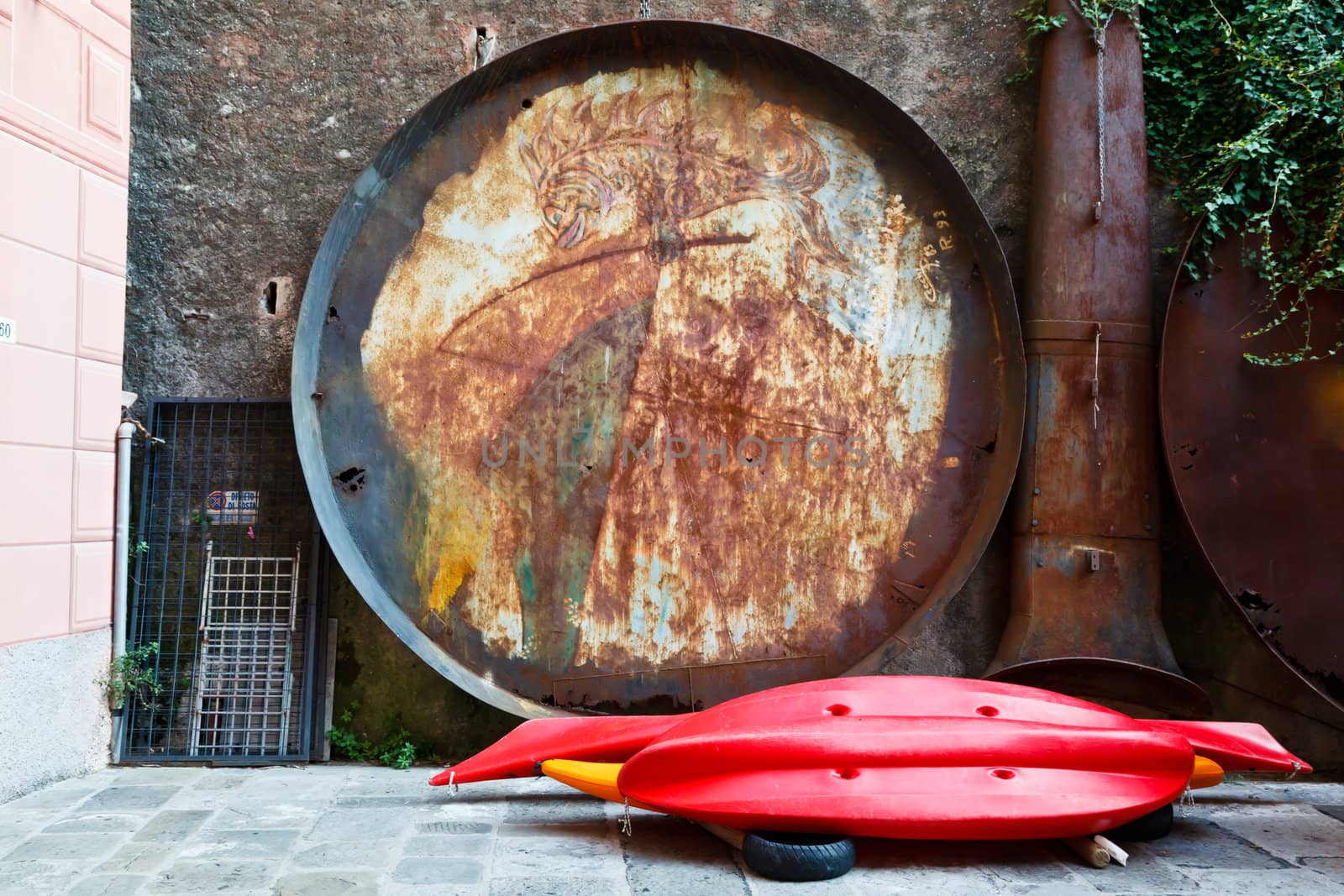 Huge Rusty Frying Pan for Fish in the Backyard in Camogli, Italy