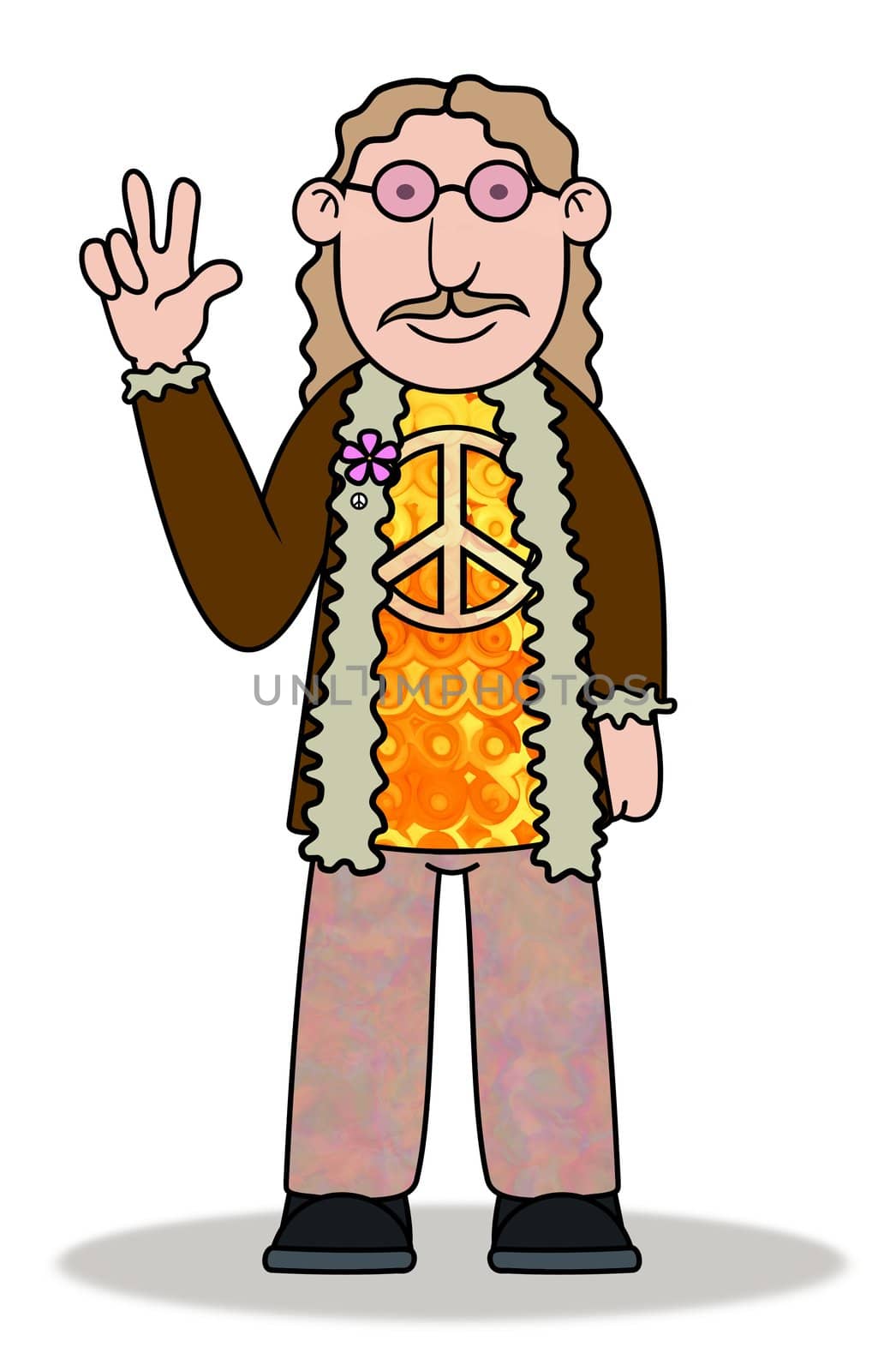 Illustration of a cartoon Hippie man