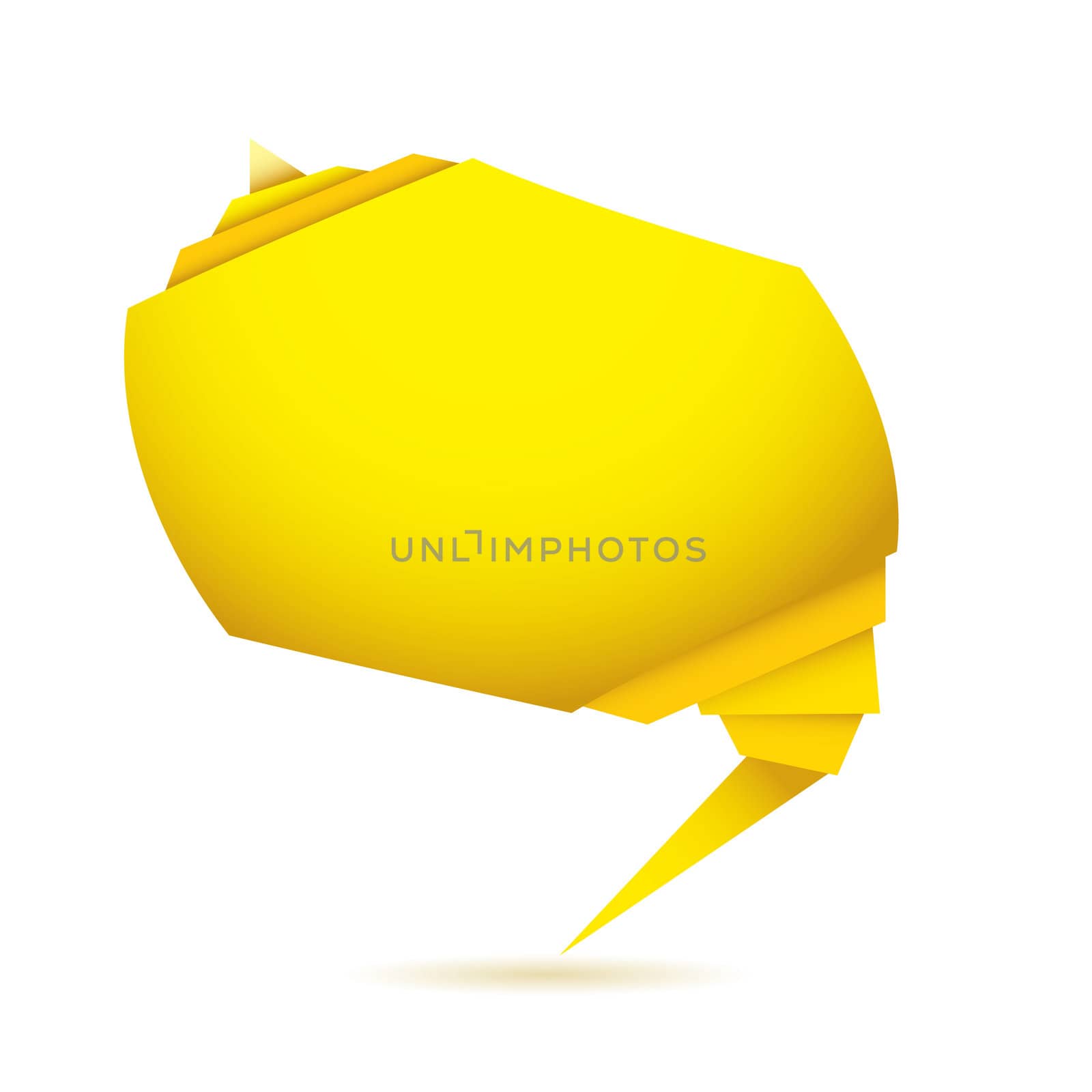 Origami element with yellow copy space and white background