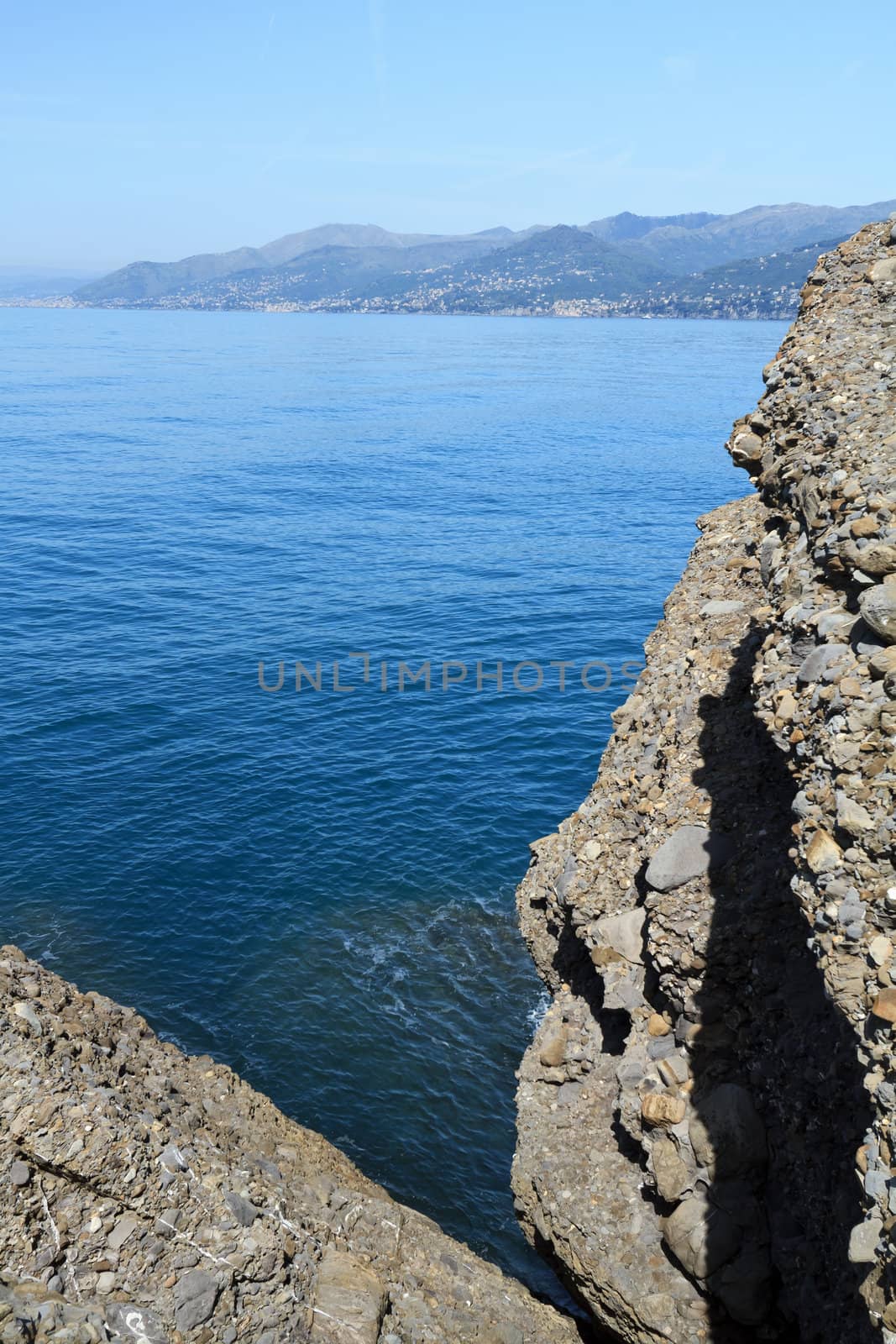view of Genova Gulf from Punta Chiappa, Liguria, Italy