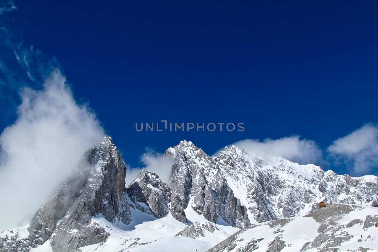Beautiful landscape snow mountain with blue sky
