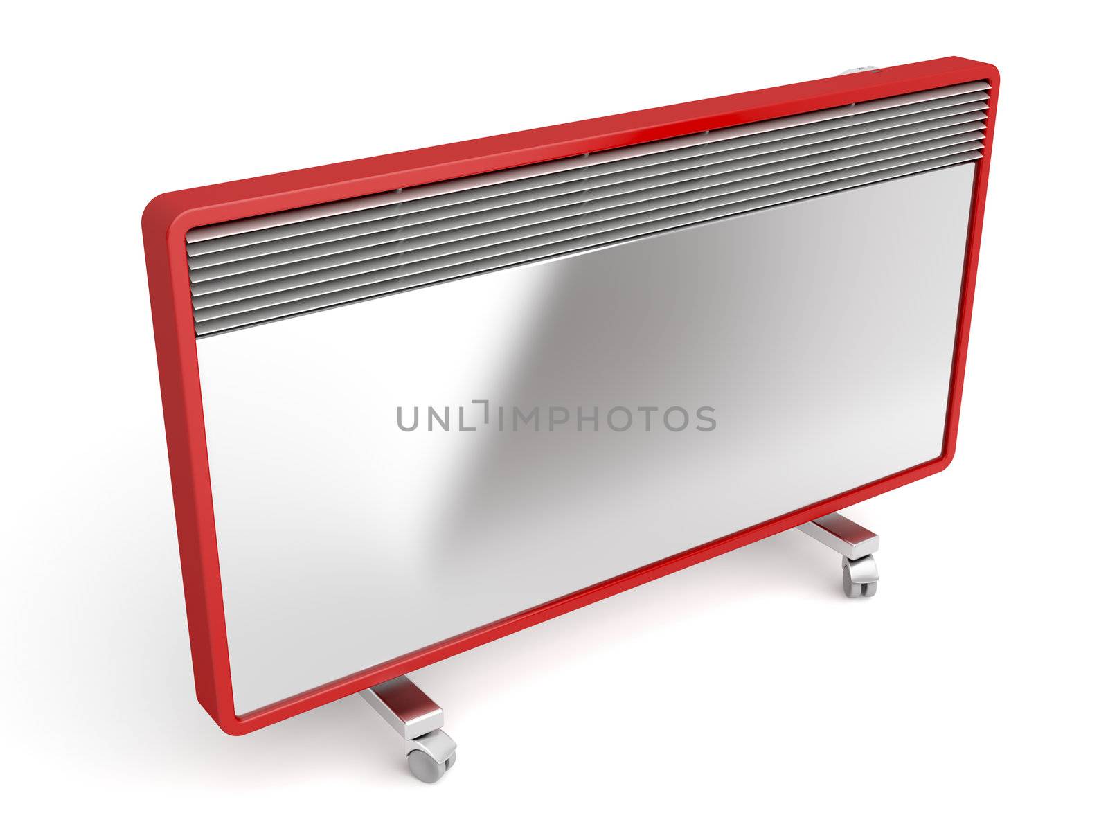 Silver-red panel heater on white background