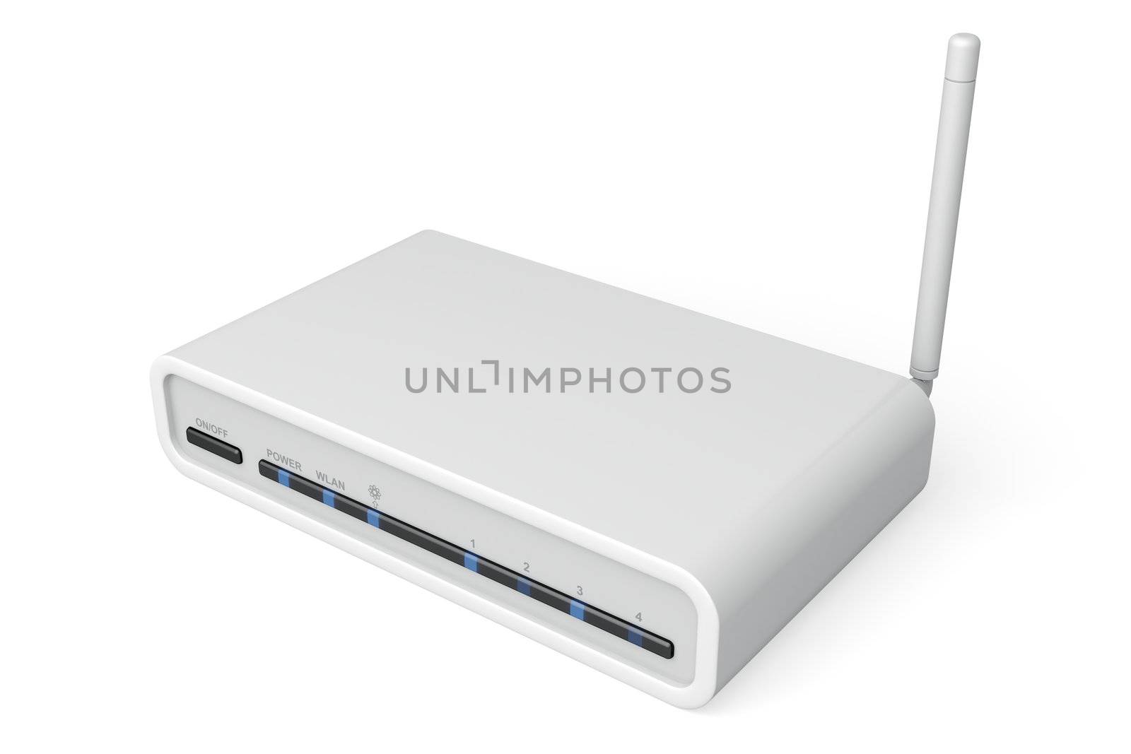 White wireless router on white background