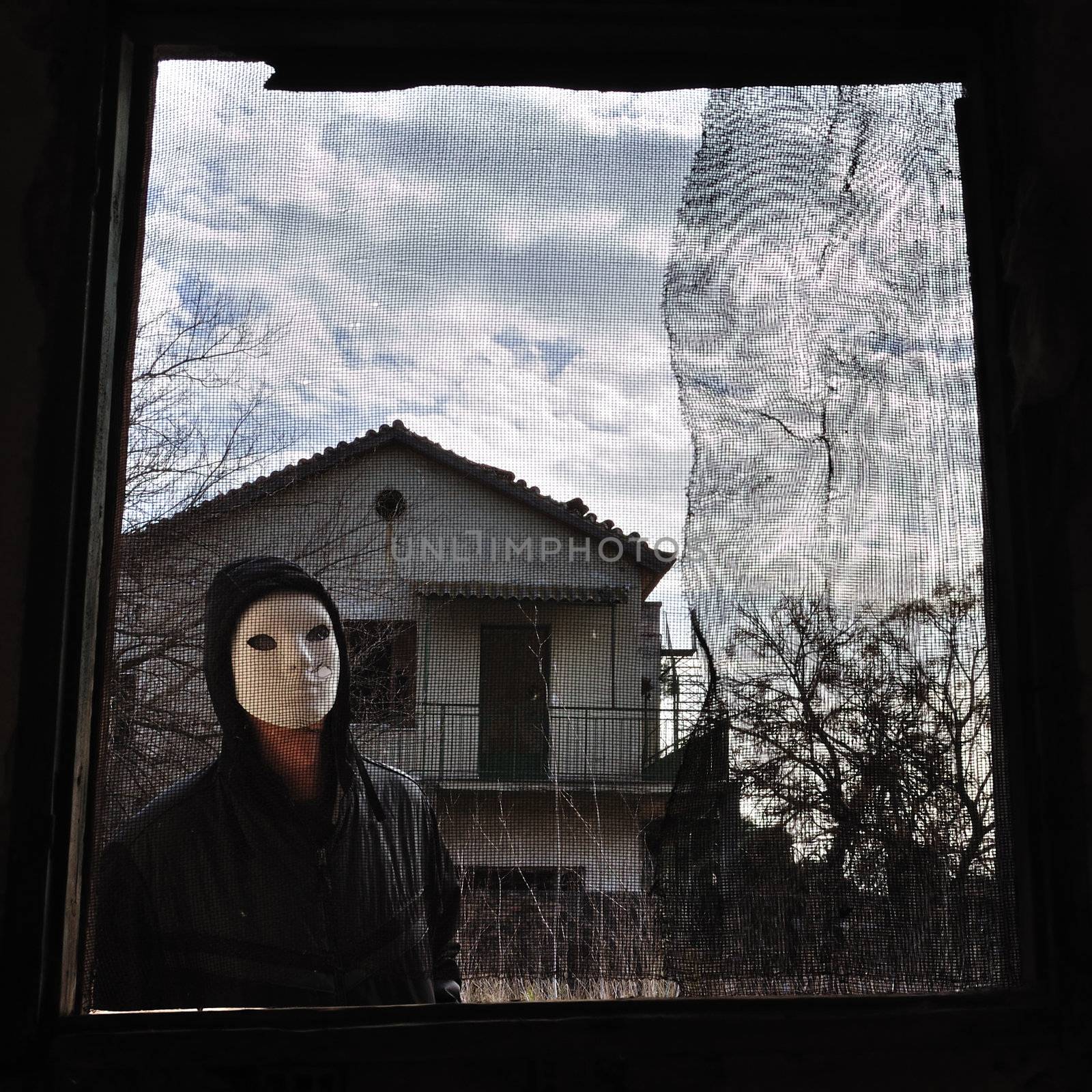 hooded figure threaded window by sirylok