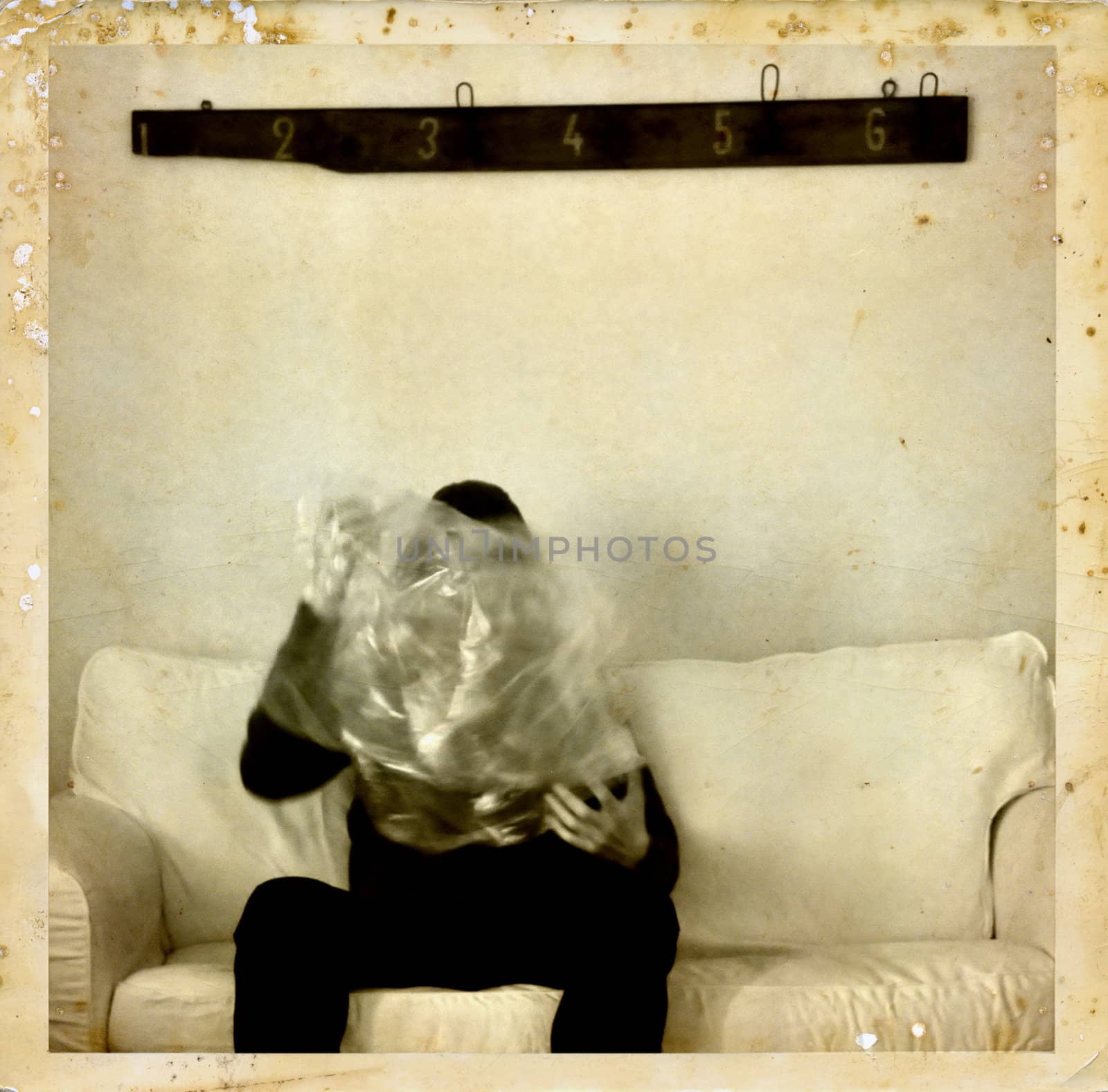 Psychic medium with ectoplasm antique style photo composite. Spirit photography.