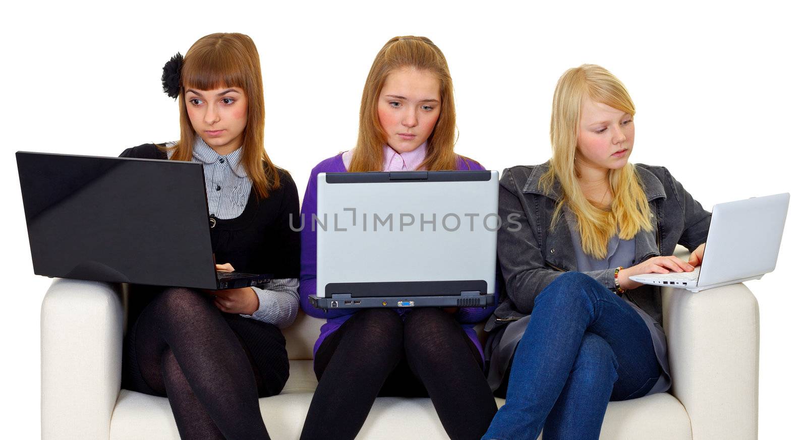 Teenagers on the internet isolated on white background