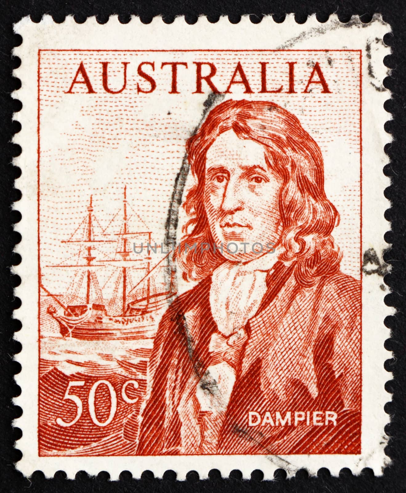 AUSTRALIA - CIRCA 1971: a stamp printed in the Australia shows William Dampier and Roebuck Sailing Ship, circa 1971