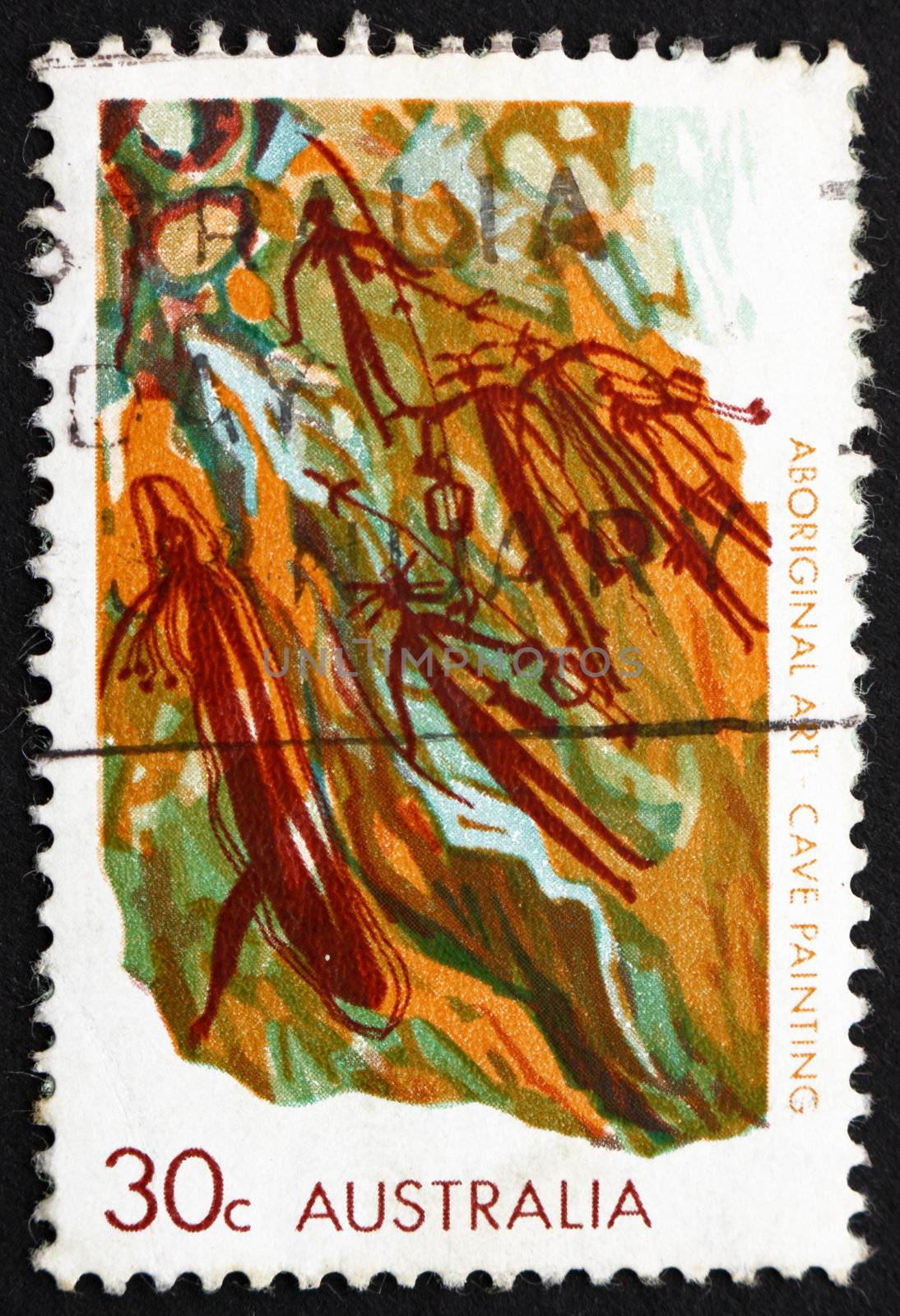 AUSTRALIA - CIRCA 1971: a stamp printed in the Australia shows Cave Painting, Western Arnhem Land, Aboriginal Art, circa 1971