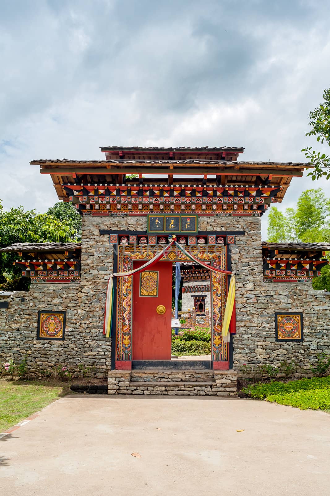 Arched entrance door of korea style with cloudy