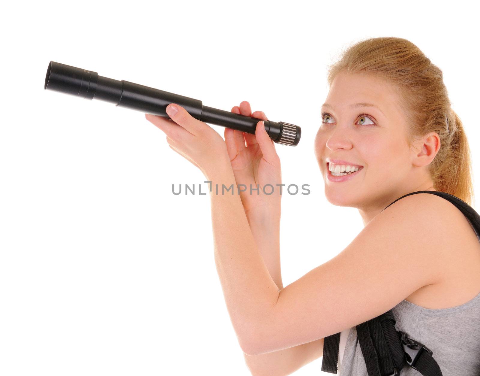 Attractive young woman with telescope by iryna_rasko