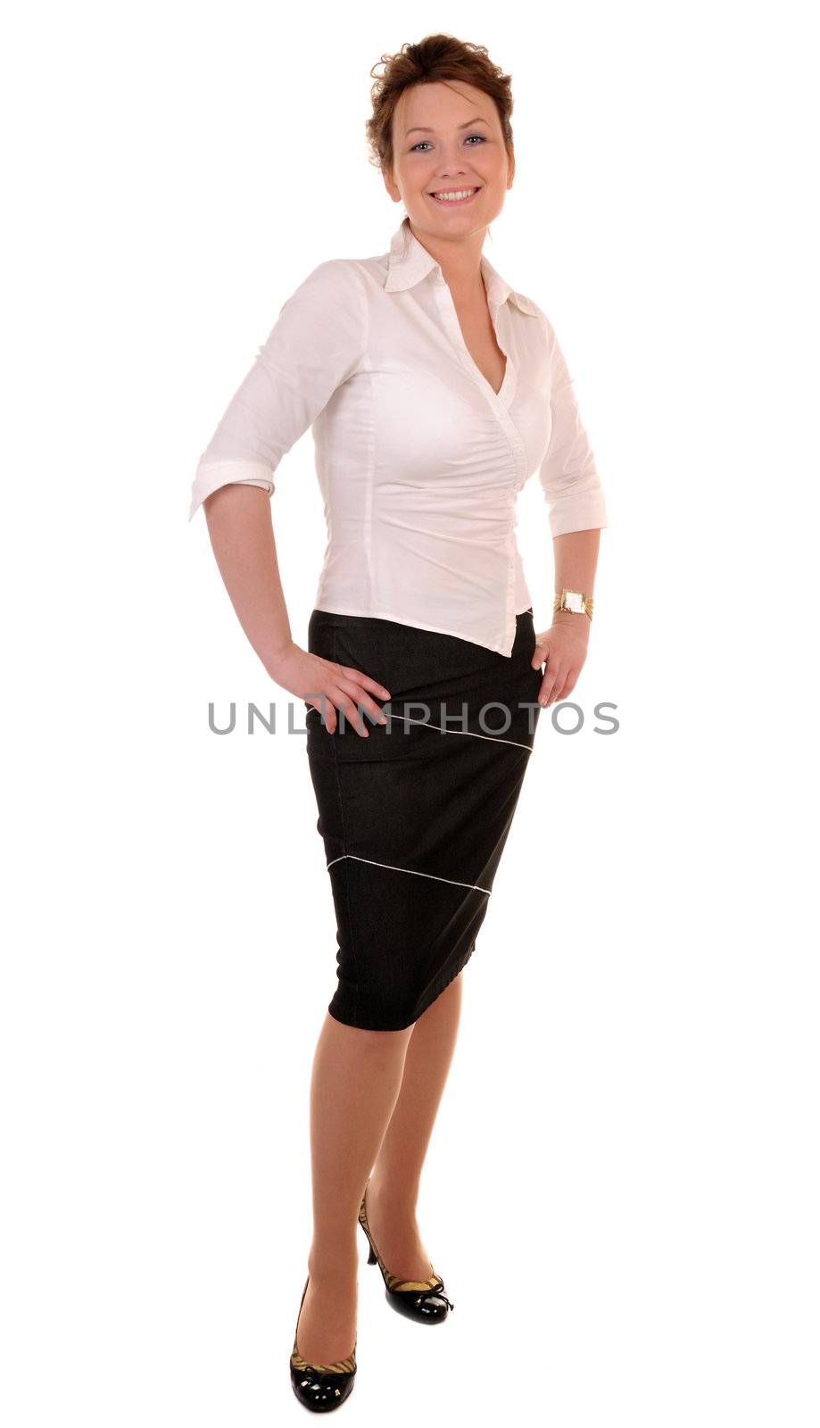 Attractive business woman full-length isolated on white background