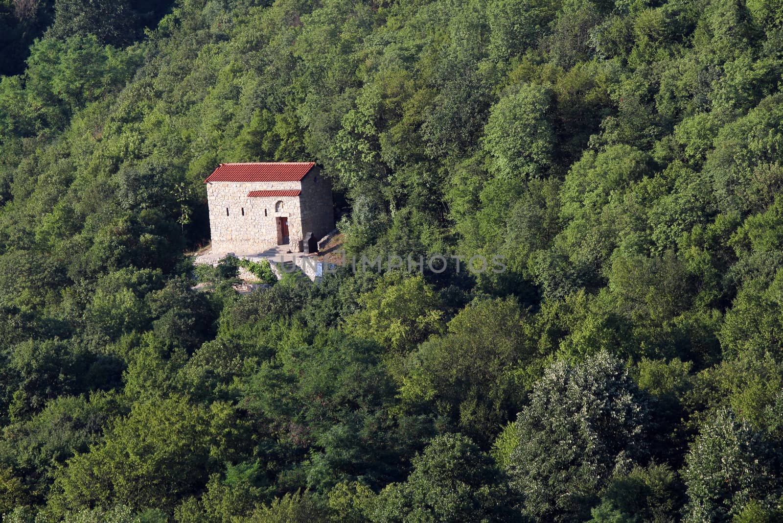 old stone church in forest
