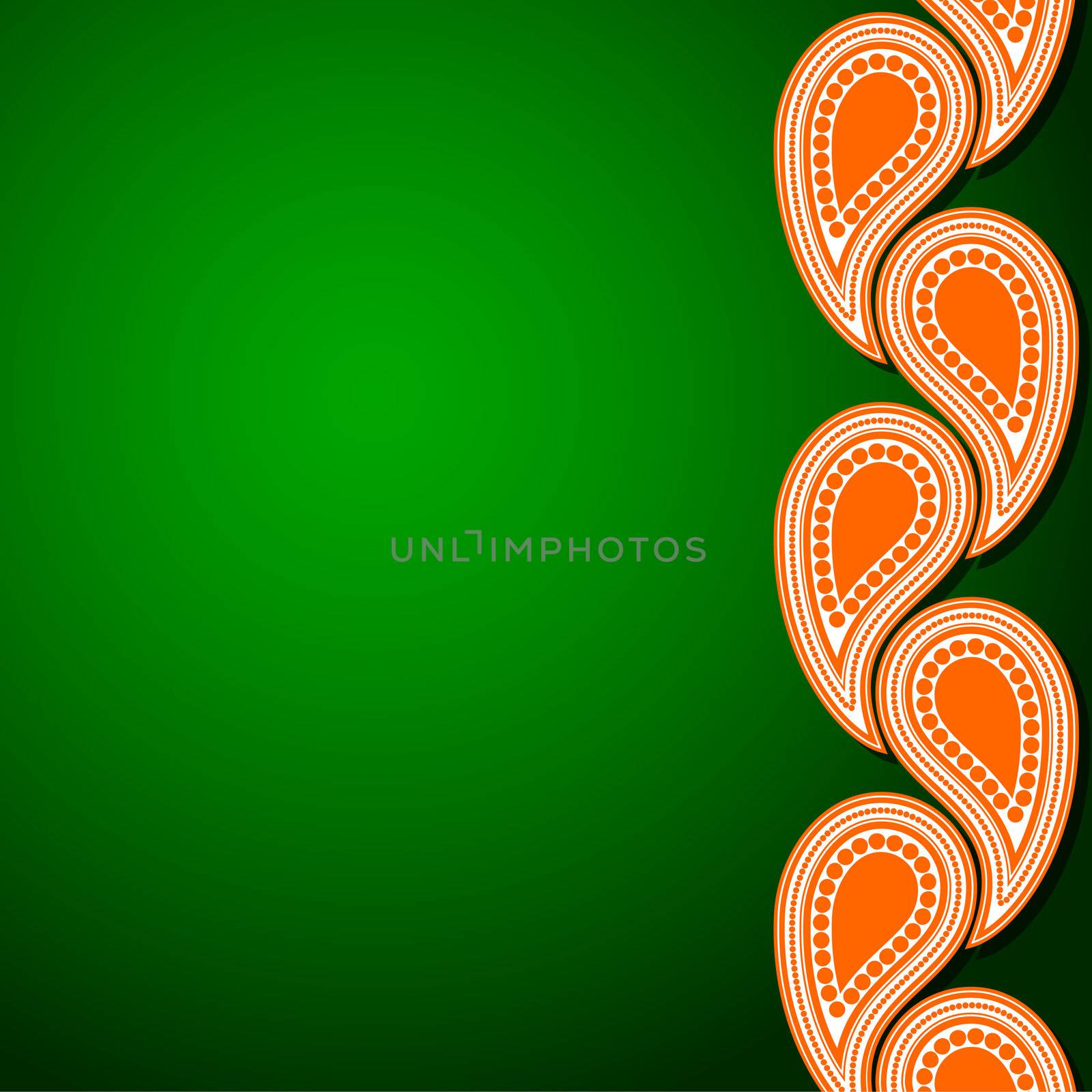 Green and orange template with paisley ornament