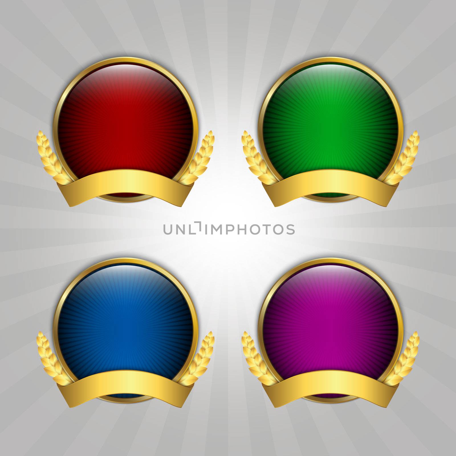 Set of four round quality emblems