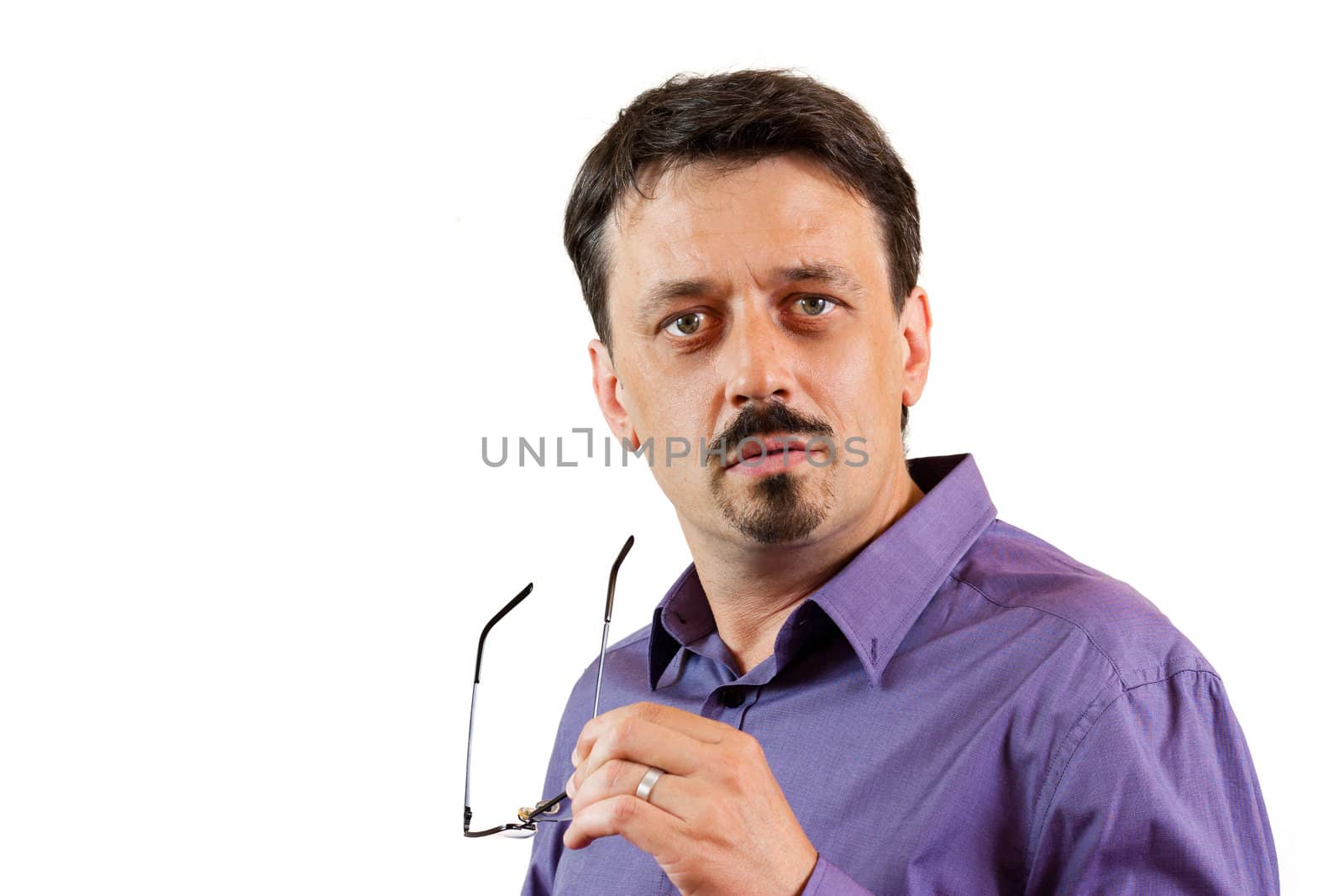 Casual man with glasses, isolated on white background