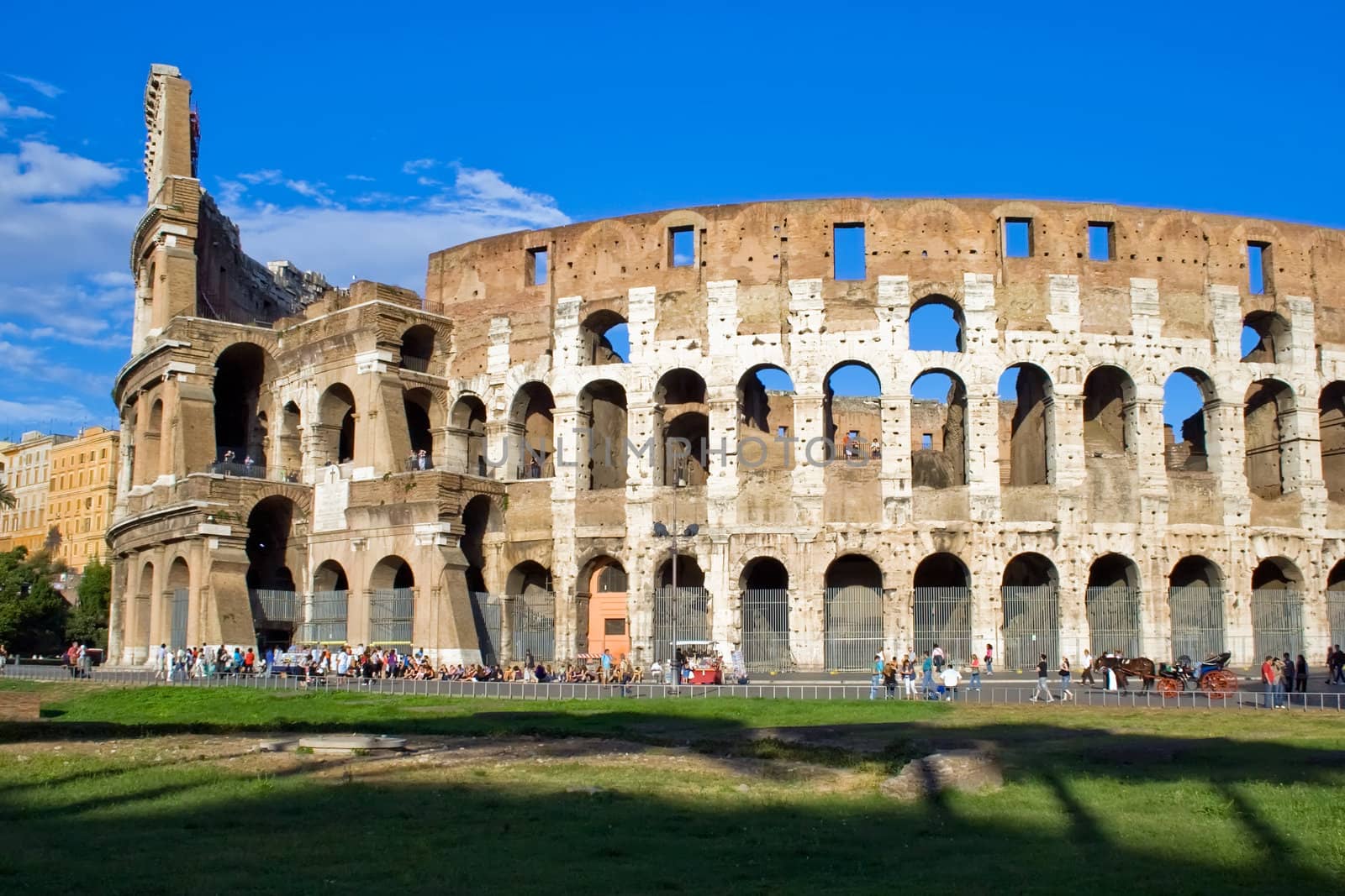 Ancient ruins of great stadium Colosseo, Rome, Italy