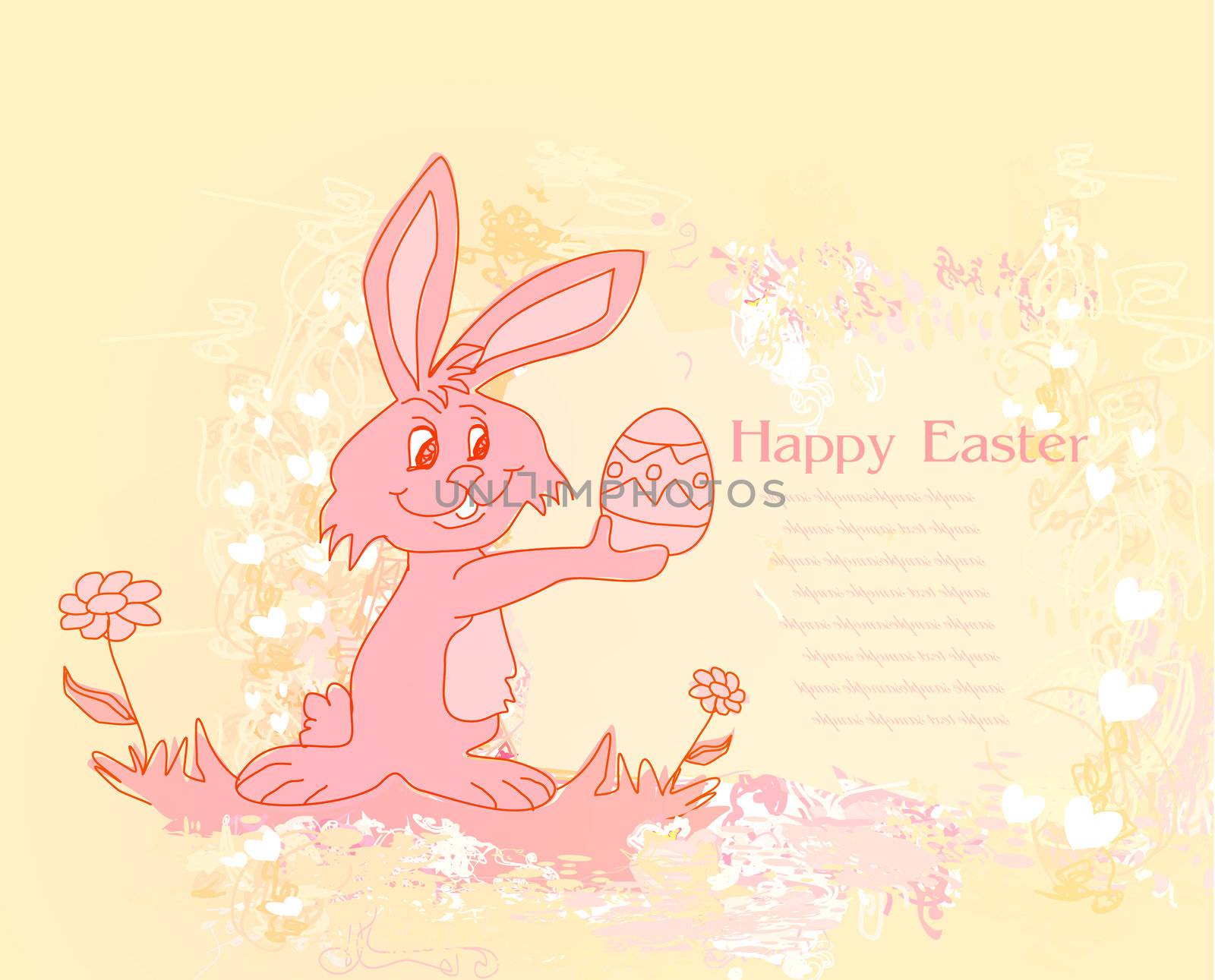 Illustration of happy Easter bunny carrying egg by JackyBrown