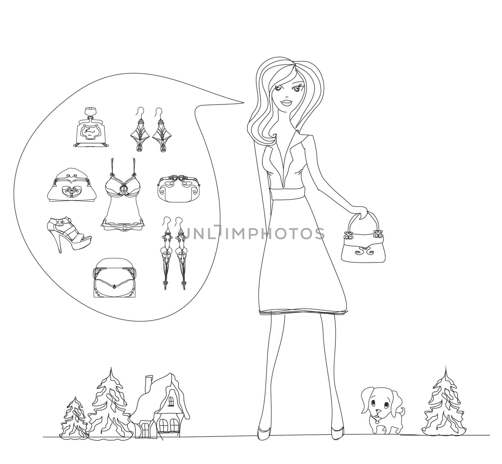 fashion girl Shopping doodle illustration