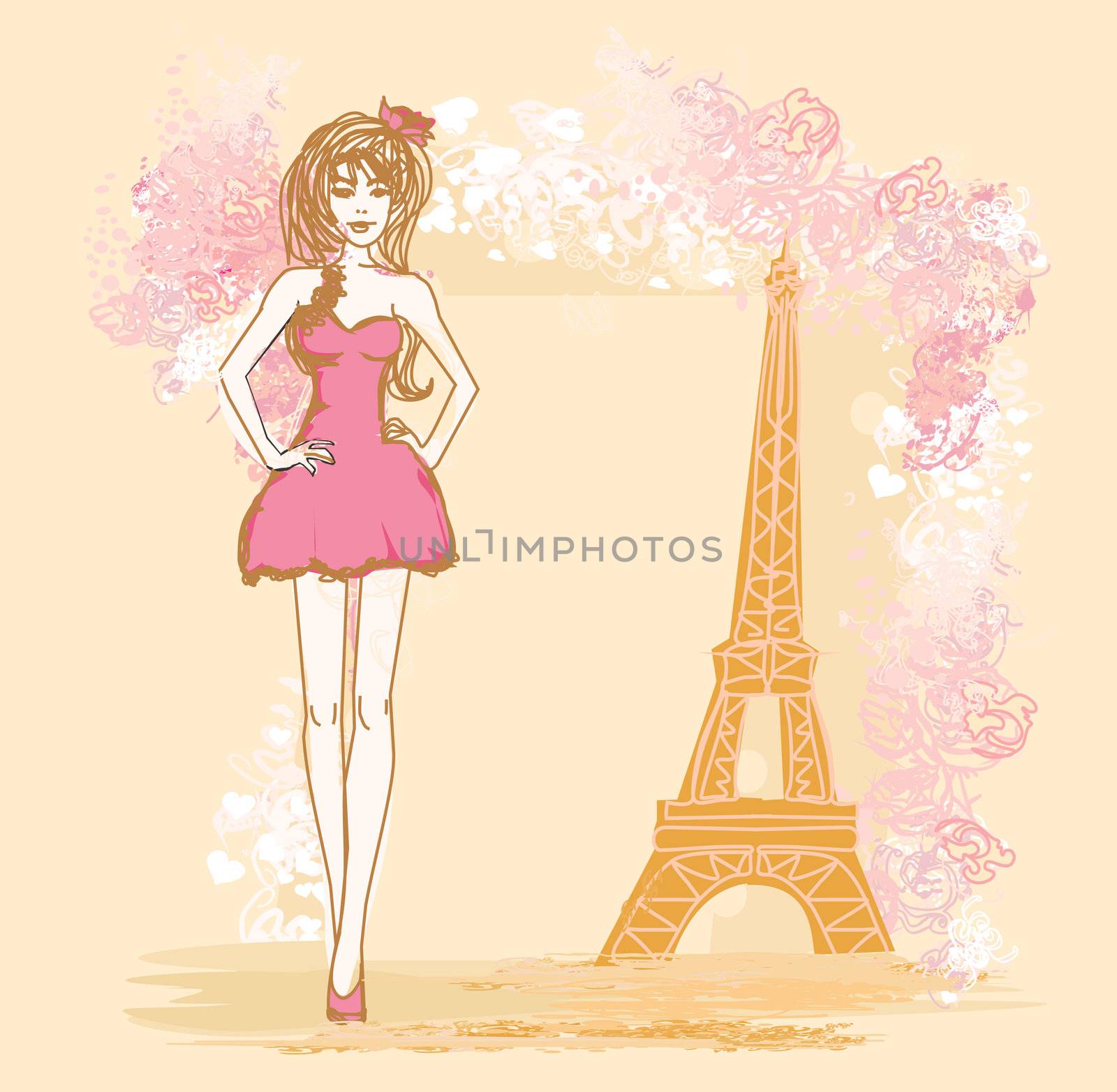 beautiful women Shopping in Paris - vector card