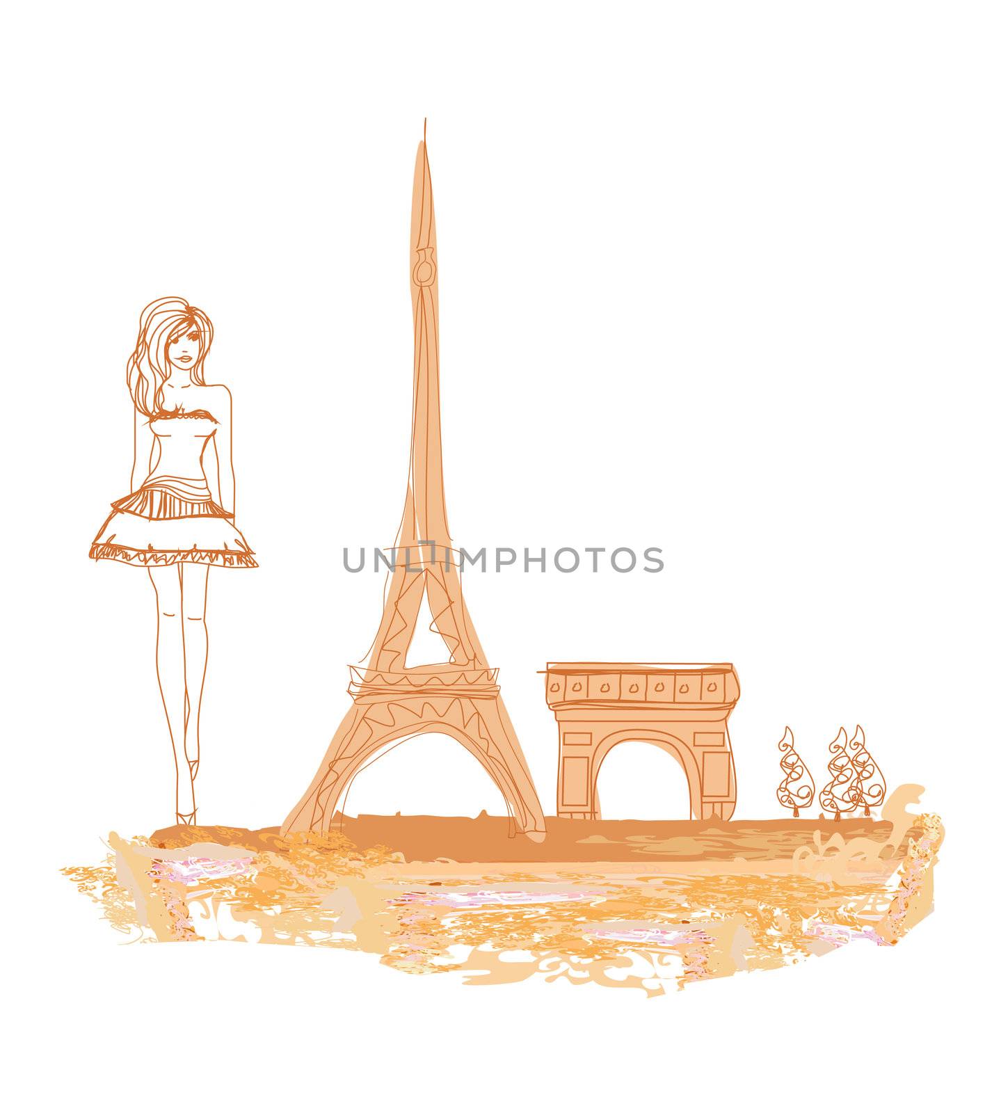 beautiful women Shopping in Paris - vector card