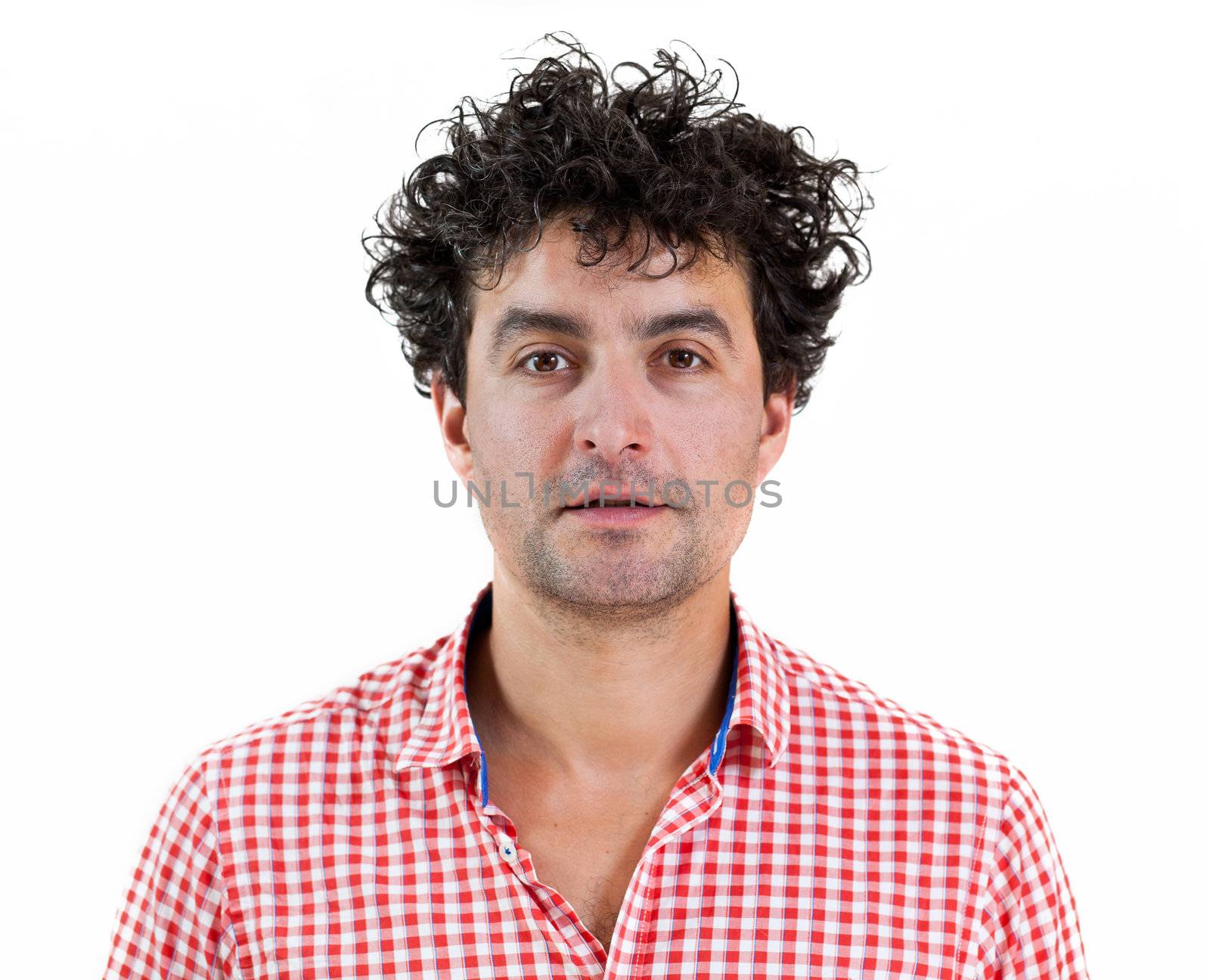 Young man smiling, isolated on white background