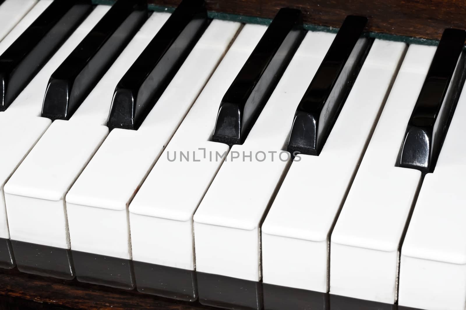 Closeup view of a piano keyboard