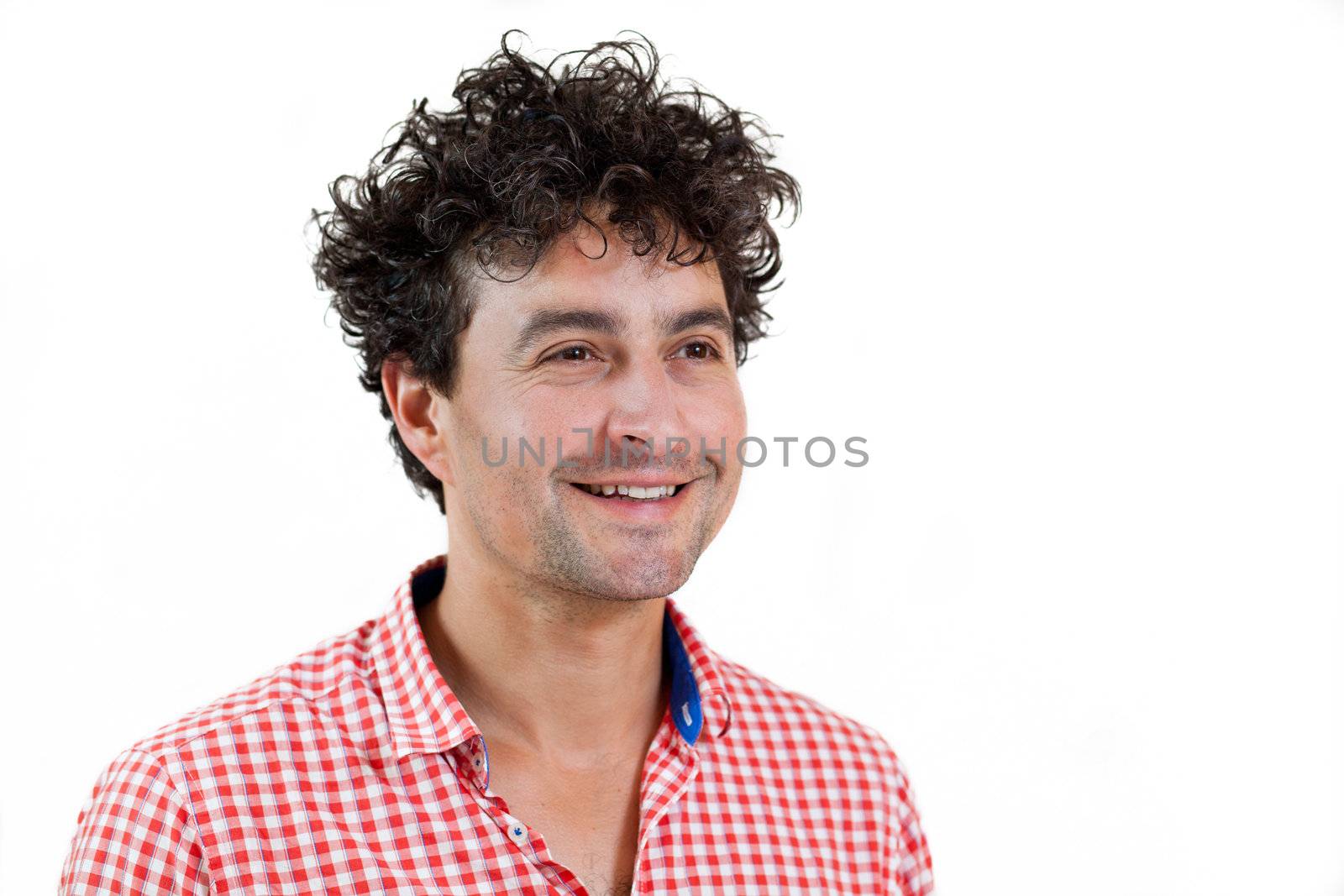 Young cute man smiling, isolated on white background