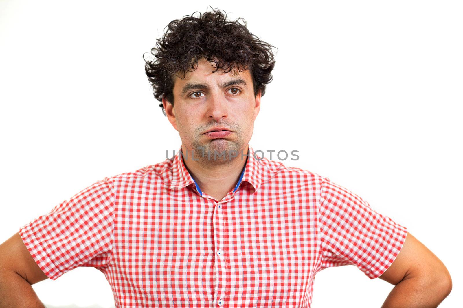 Man looking bored or exasperated, isolated on white background 