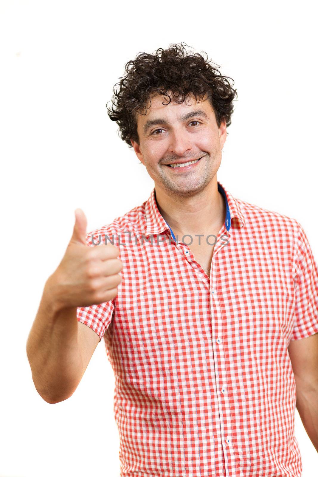 Young man in a positive attitude,  isolated on white background